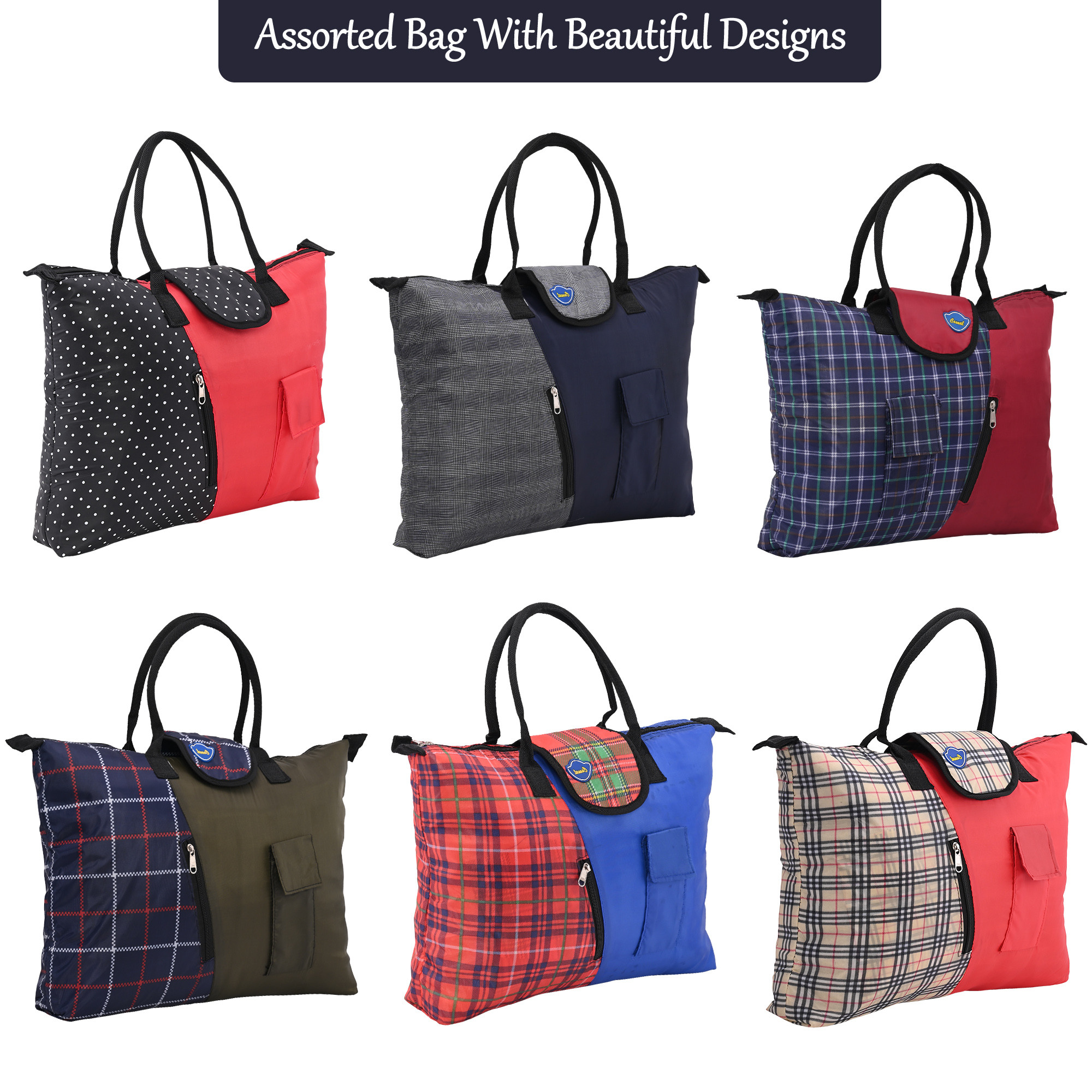 Kuber Industries Foldable 3 Pockets Shopping Bag For Women  Thick GroceryVegetable Bags For Market  Printed- Assorted