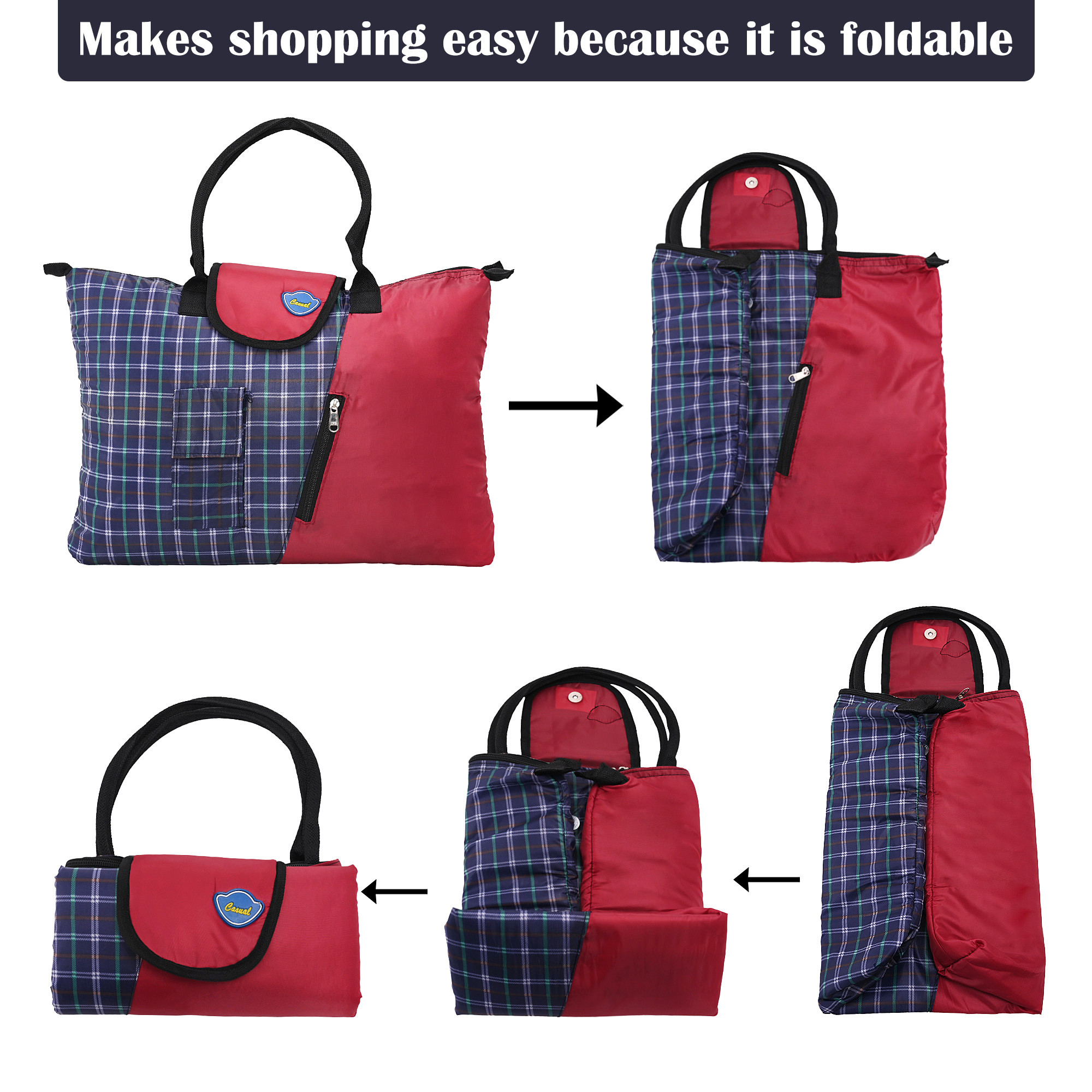 Kuber Industries Foldable 3 Pockets Shopping Bag For Women  Thick GroceryVegetable Bags For Market  Printed- Assorted