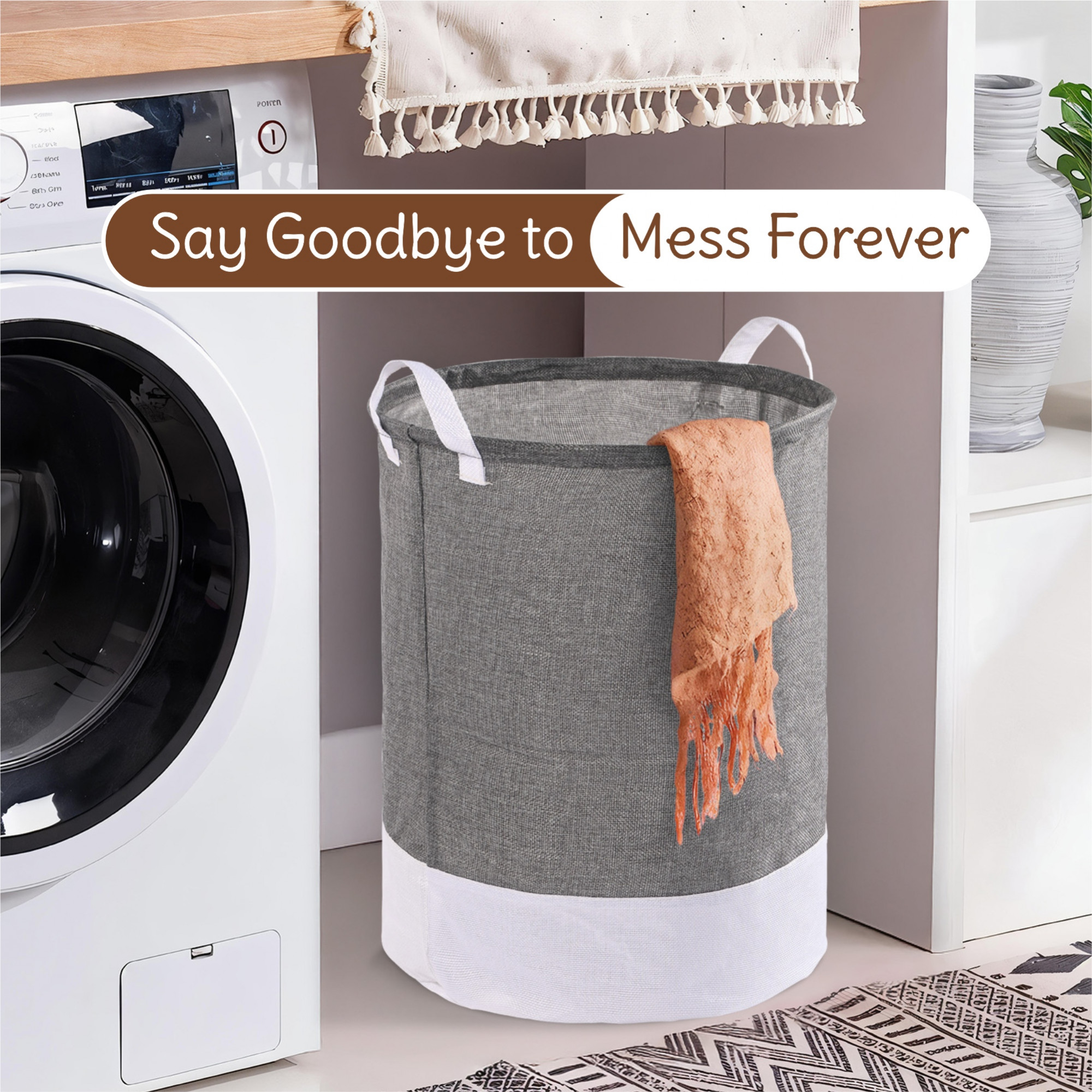 Kuber Industries Foldable 43 Ltr Washing Clothes BasketLaundry Bag with Handles  Used Clothes Storage Bag  Laundry Hamper for Dirty Clothes  Toys  GM-1-GRY  Grey