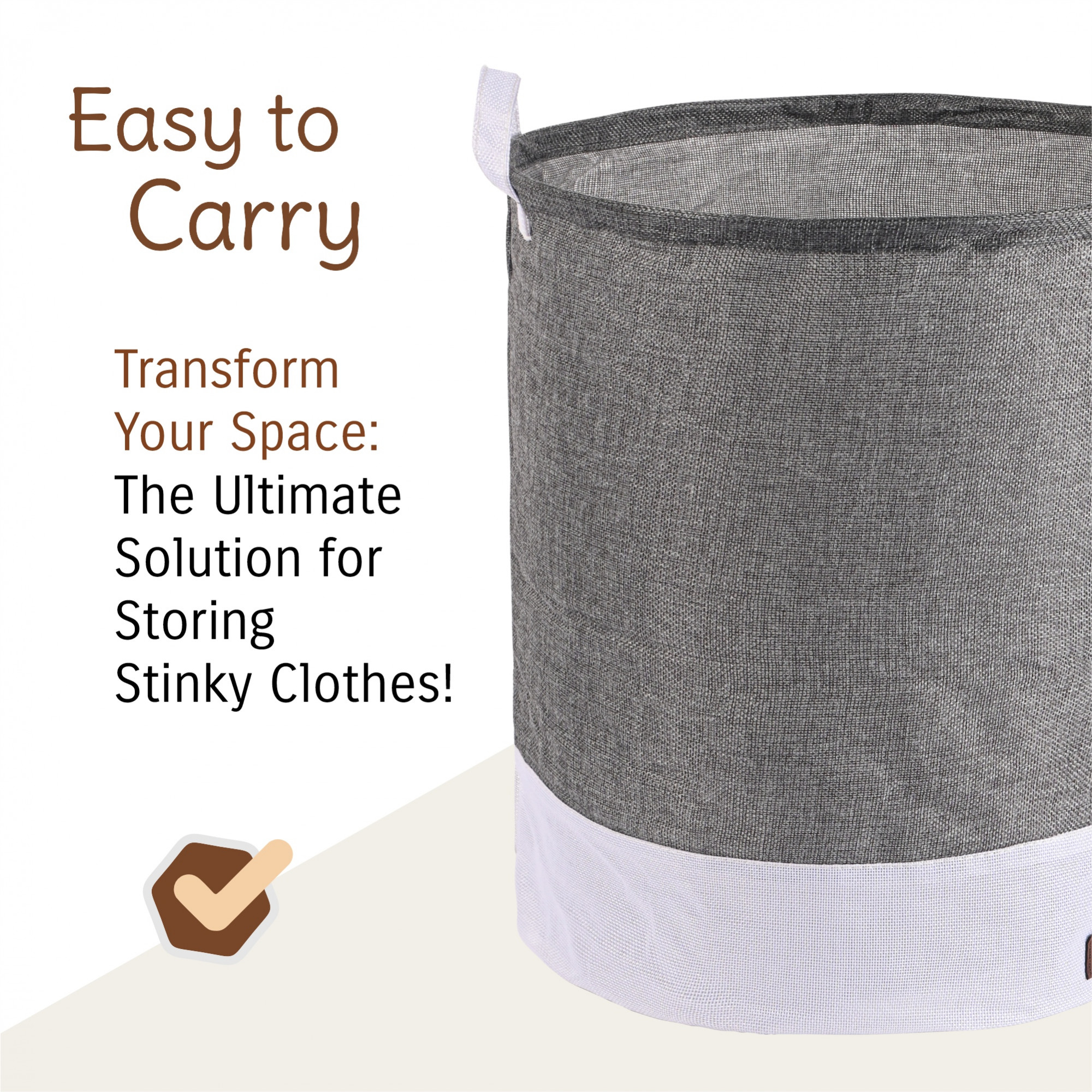 Kuber Industries Foldable 43 Ltr Washing Clothes BasketLaundry Bag with Handles  Used Clothes Storage Bag  Laundry Hamper for Dirty Clothes  Toys  GM-1-GRY  Grey