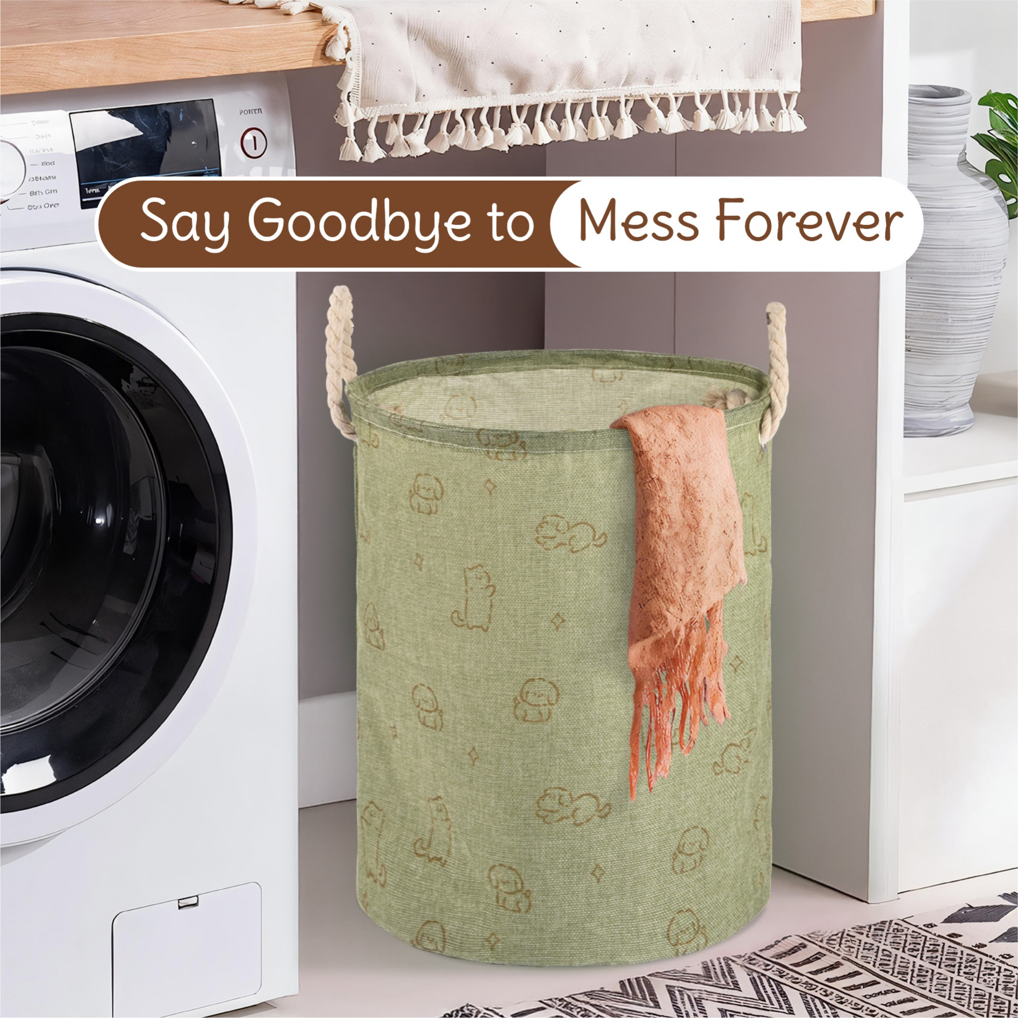 Kuber Industries Foldable 45 Ltr Washing Clothes BasketLaundry Bag with Handles  Laundry Hamper for Dirty Clothes  Toy Storage Organizer  GM-19-GRN  Dog Print - Green