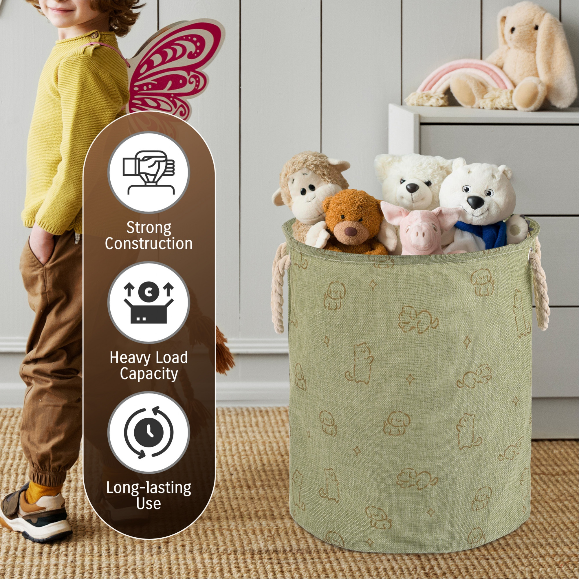 Kuber Industries Foldable 45 Ltr Washing Clothes BasketLaundry Bag with Handles  Laundry Hamper for Dirty Clothes  Toy Storage Organizer  GM-19-GRN  Dog Print - Green