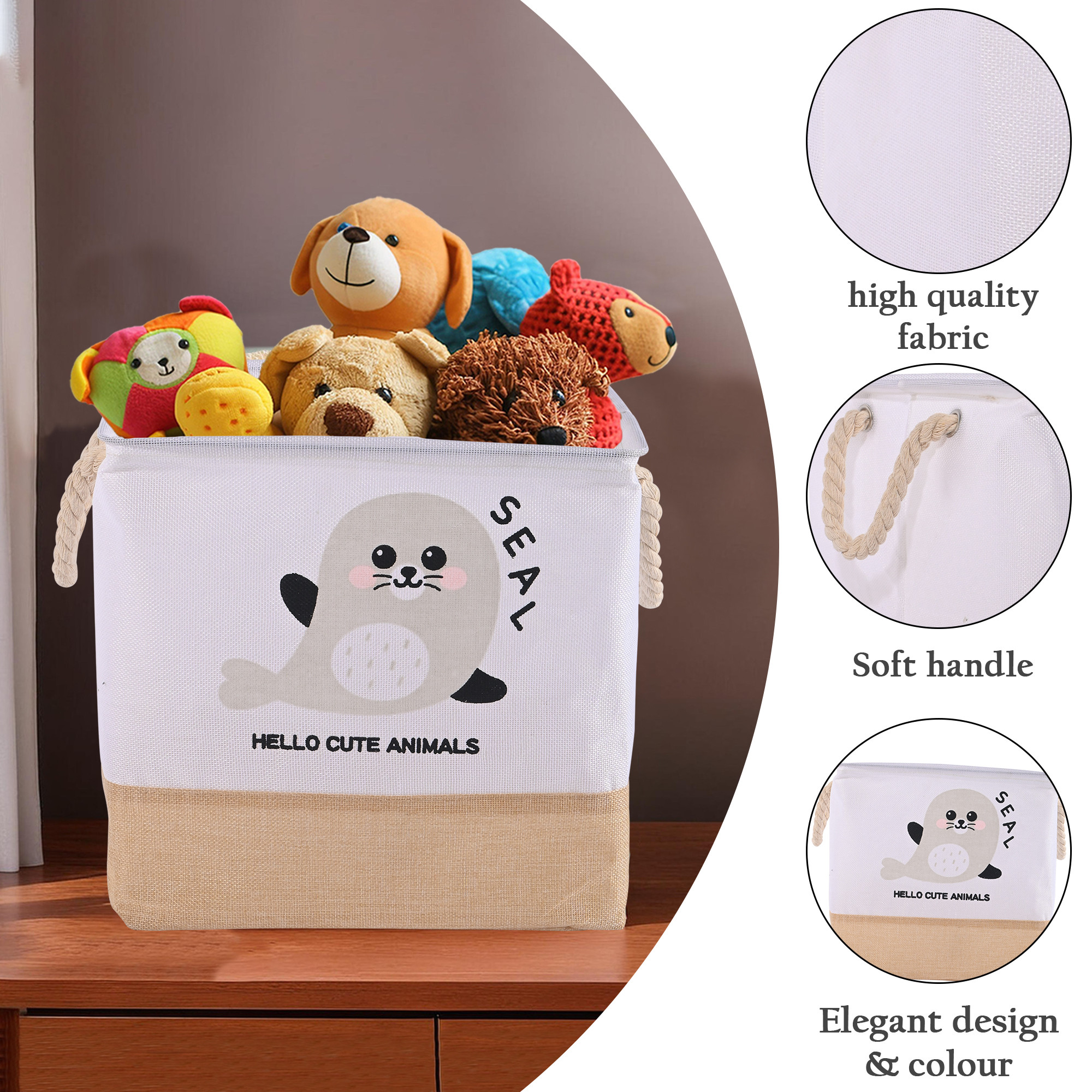 Kuber Industries Foldable  Collapsible Storage Box for Clothes  Baby Dress Organizer for Wardrobe  Utility Organizer for Kids Toys Diaper  Books  GM-32-BG  Beige and White Seal