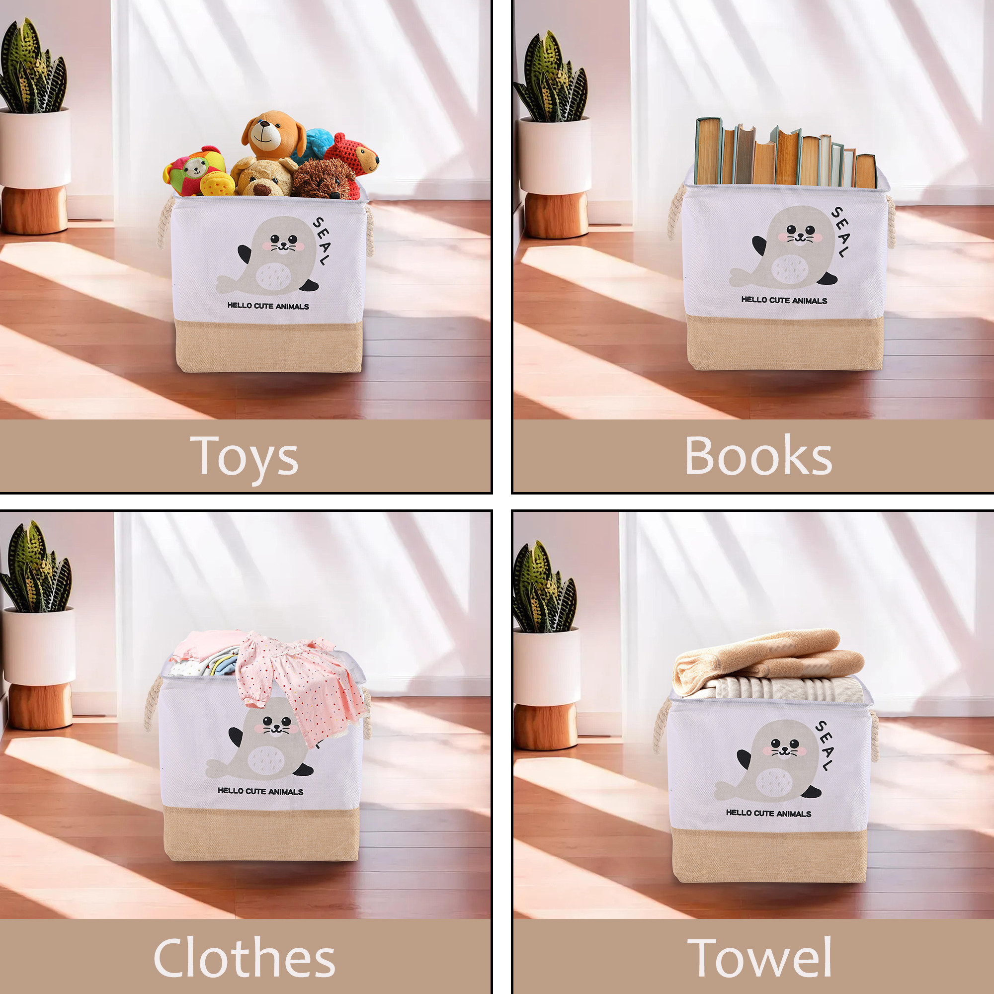 Kuber Industries Foldable  Collapsible Storage Box for Clothes  Baby Dress Organizer for Wardrobe  Utility Organizer for Kids Toys Diaper  Books  GM-32-BG  Beige and White Seal