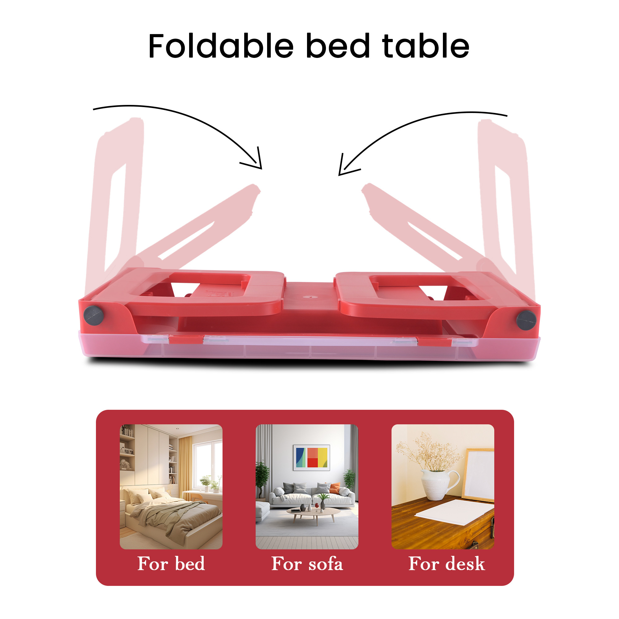 Kuber Industries Foldable  Portable Study Table For Students with Transparent Flap Cover  Cup Slot  Light Weight Bed Table For Reading Writing  Meals  Marvel Avengers - Red