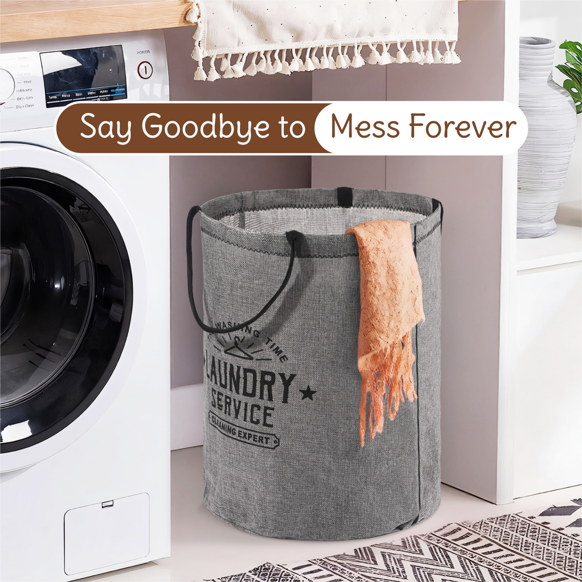 Kuber Industries Foldable Carry Laundry Bag Big Size with Sturdy Handles  Laundry BasketBoxHamper for Clothes Storage  - Ideal Cloth Bag for Travel  Daily Laundry  GM-4-GRY  Grey