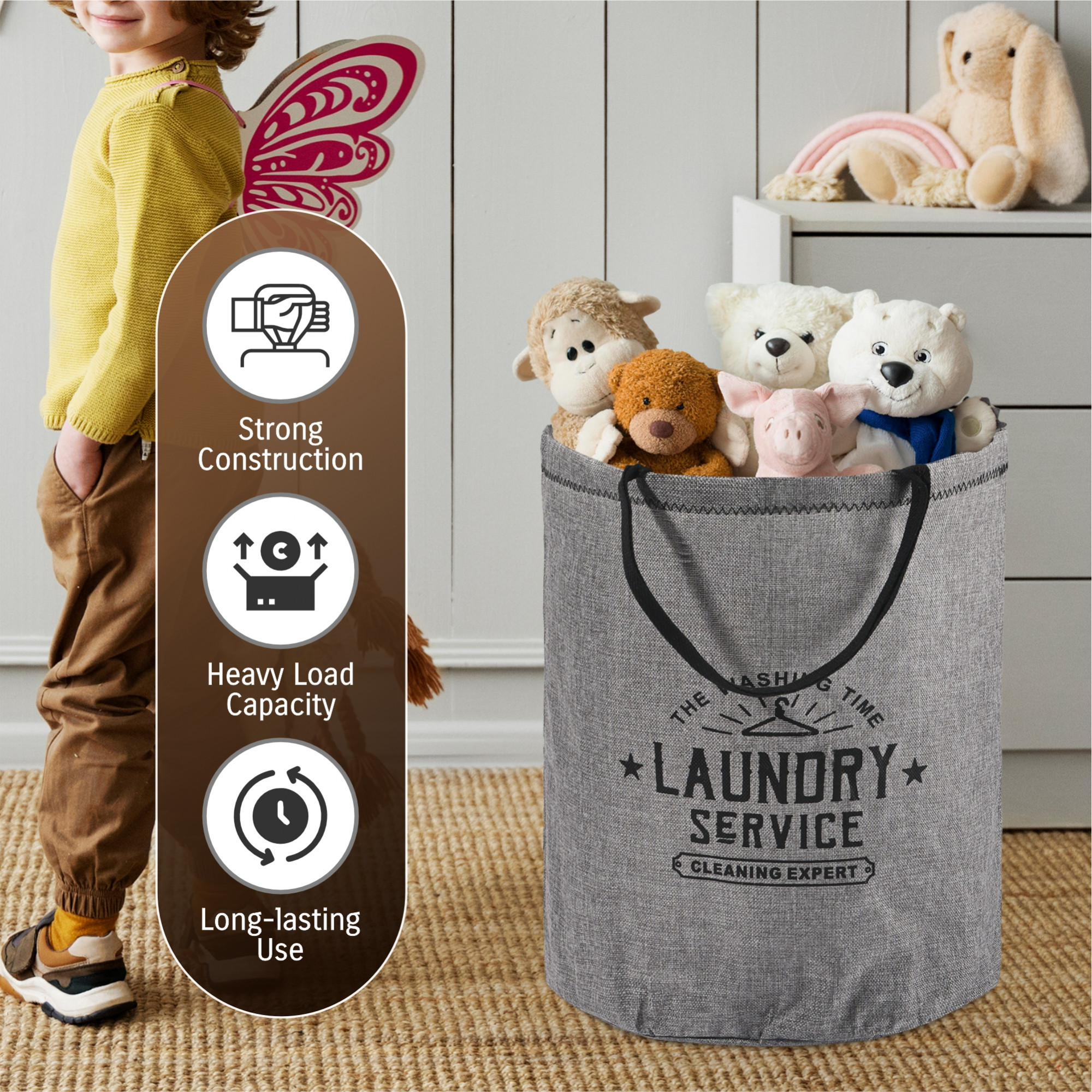 Kuber Industries Foldable Carry Laundry Bag Big Size with Sturdy Handles  Laundry BasketBoxHamper for Clothes Storage  - Ideal Cloth Bag for Travel  Daily Laundry  GM-4-GRY  Grey