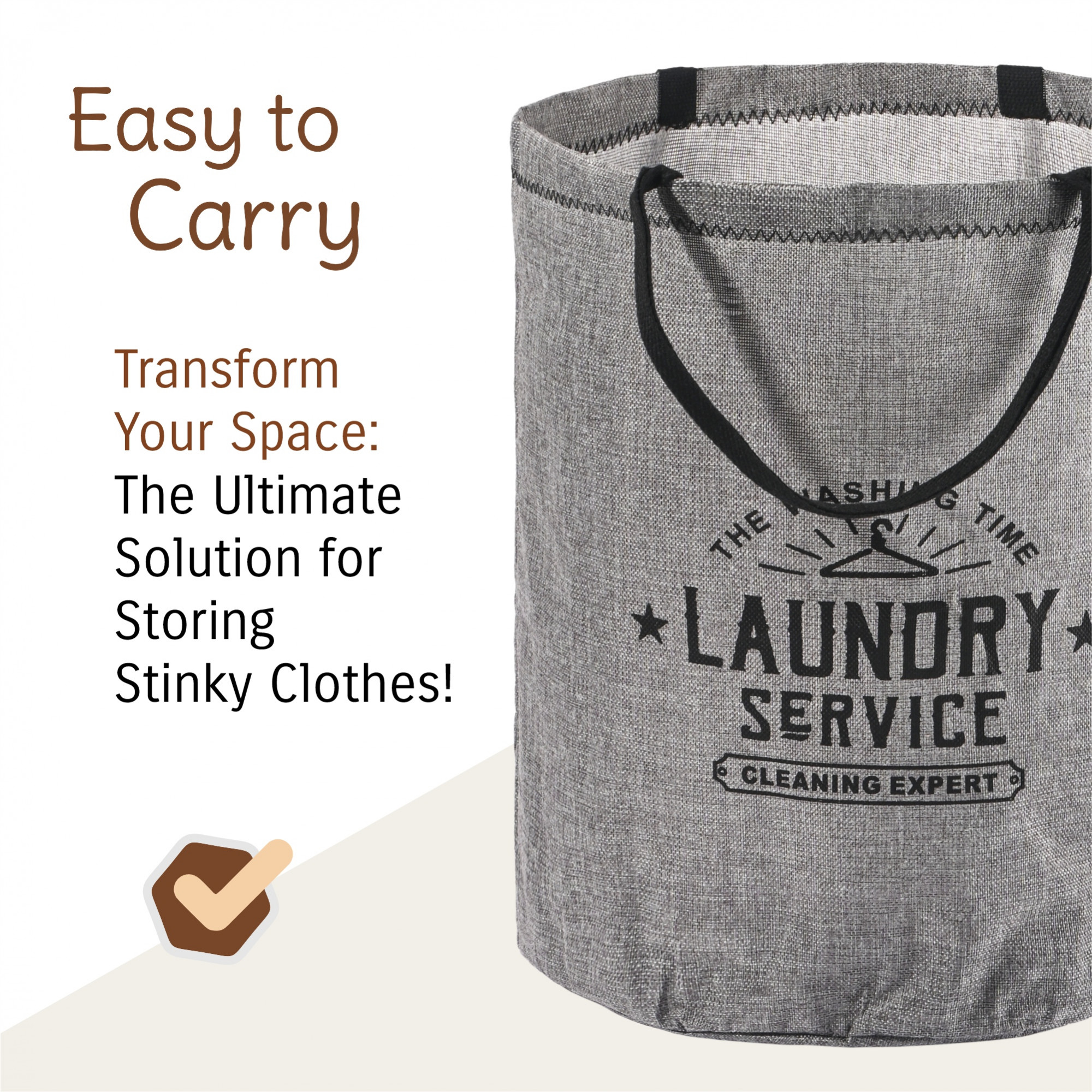 Kuber Industries Foldable Carry Laundry Bag Big Size with Sturdy Handles  Laundry BasketBoxHamper for Clothes Storage  - Ideal Cloth Bag for Travel  Daily Laundry  GM-4-GRY  Grey
