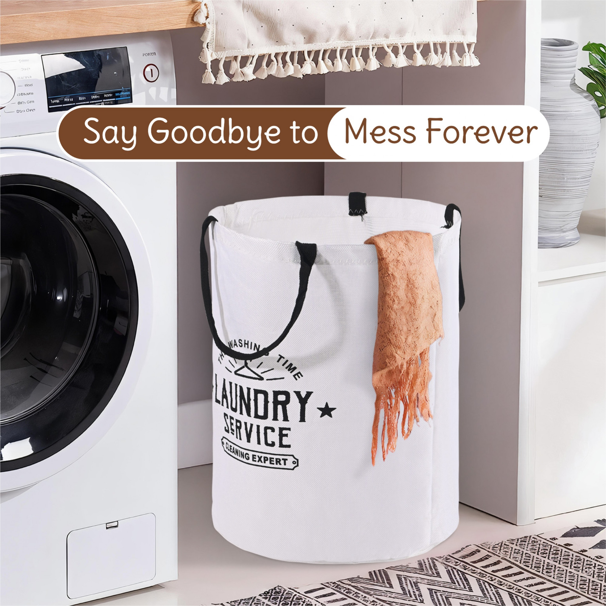 Kuber Industries Foldable Carry Laundry Bag Big Size with Sturdy Handles  Laundry BasketBoxHamper for Clothes Storage  - Ideal Cloth Bag for Travel  Daily Laundry  GM-4-WHH  White