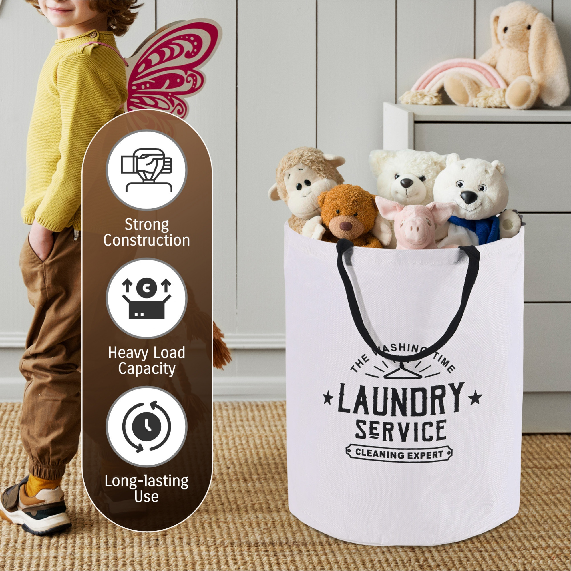 Kuber Industries Foldable Carry Laundry Bag Big Size with Sturdy Handles  Laundry BasketBoxHamper for Clothes Storage  - Ideal Cloth Bag for Travel  Daily Laundry  GM-4-WHH  White