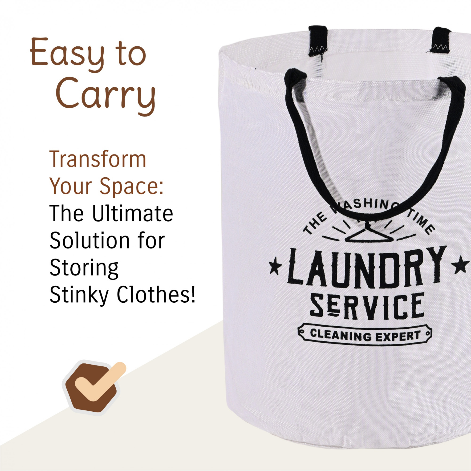 Kuber Industries Foldable Carry Laundry Bag Big Size with Sturdy Handles  Laundry BasketBoxHamper for Clothes Storage  - Ideal Cloth Bag for Travel  Daily Laundry  GM-4-WHH  White