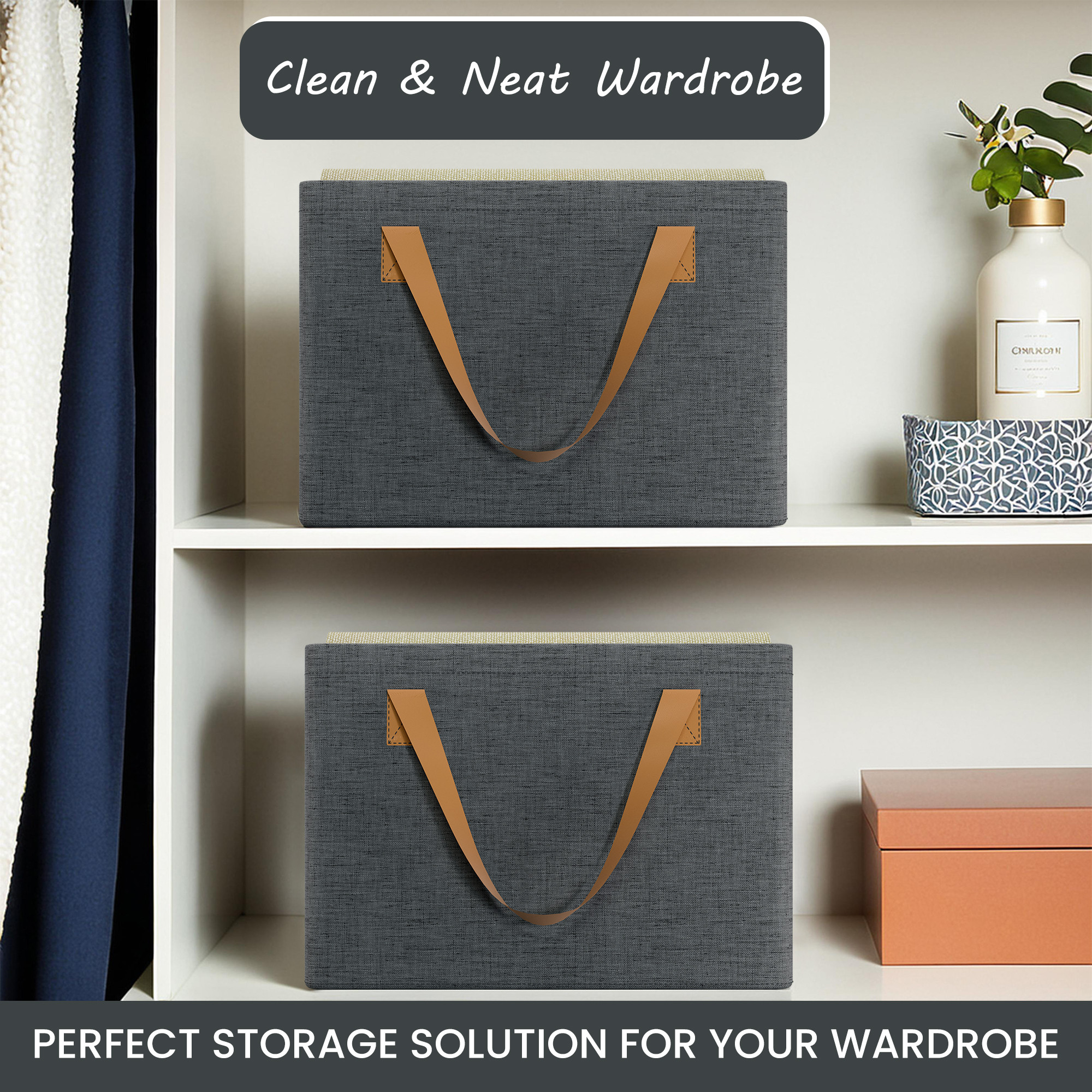 Kuber Industries Foldable Cloth Organizer for Storage with Steel Frame  Sturdy Handles  Durable  Space-Saving Dress Organizer Boxes for Cupboard Shelves  Wardrobes  LJ-2-GRY  Grey