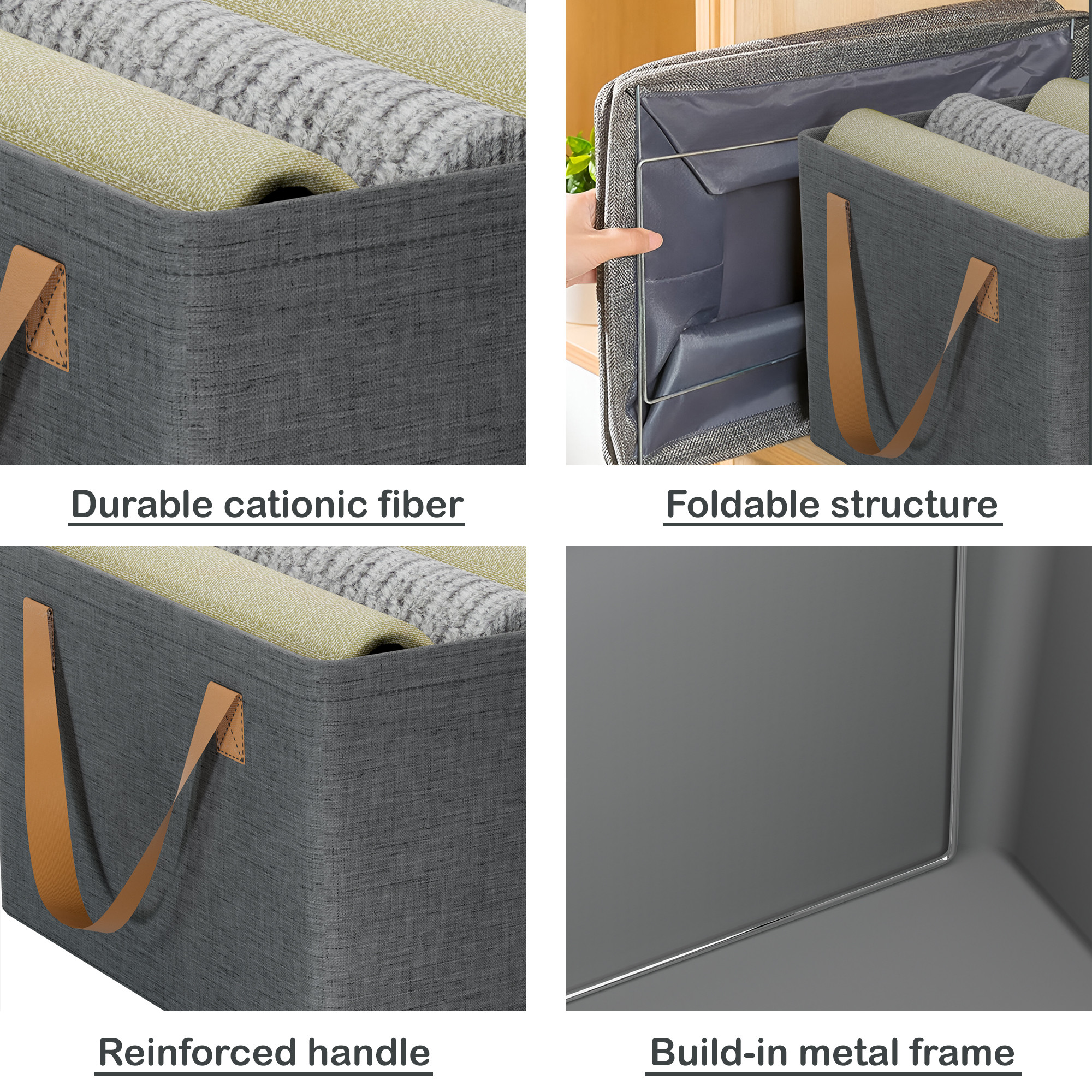 Kuber Industries Foldable Cloth Organizer for Storage with Steel Frame  Sturdy Handles  Durable  Space-Saving Dress Organizer Boxes for Cupboard Shelves  Wardrobes  LJ-2-GRY  Grey