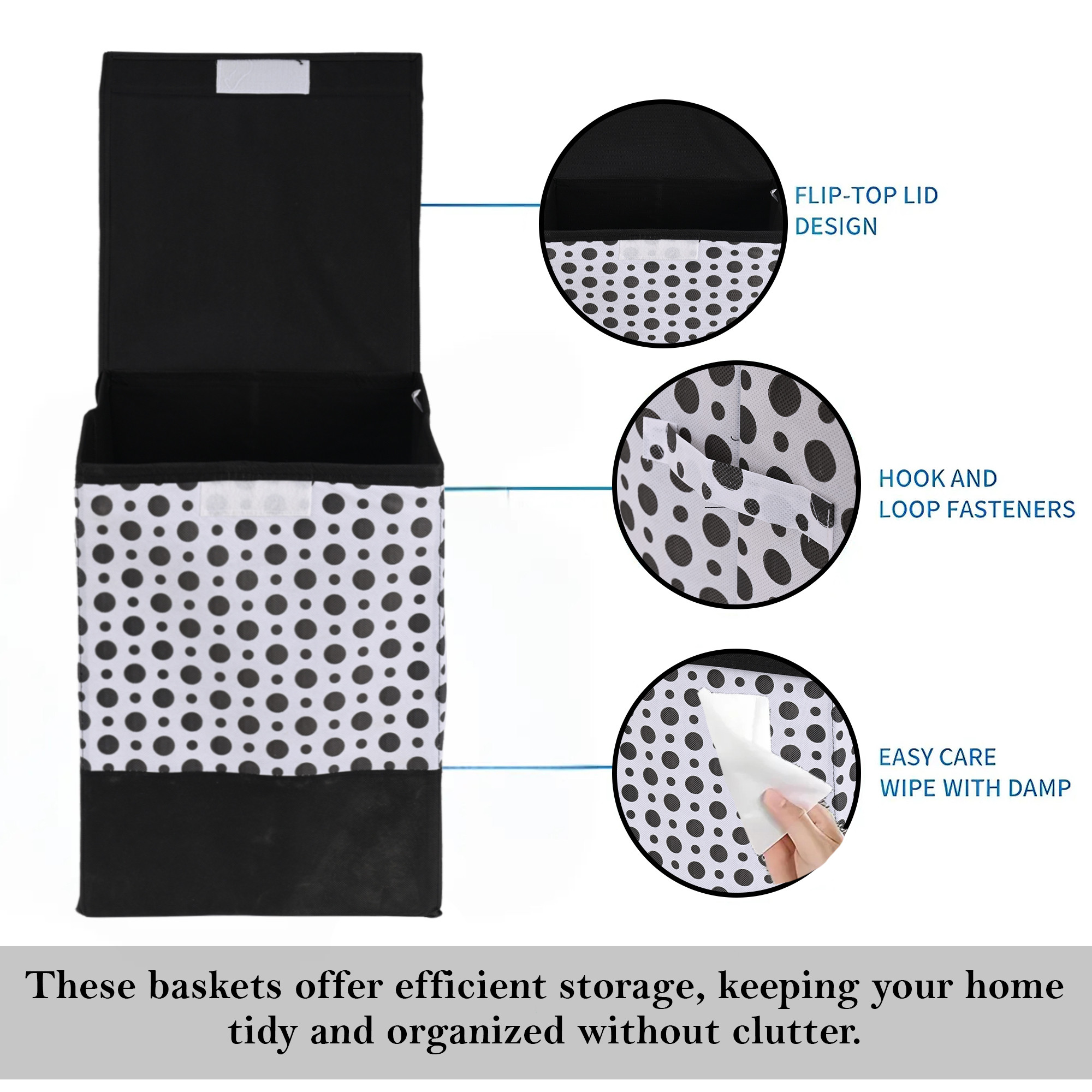 Kuber Industries Foldable Dirty Clothes Laundry Basket For Washing - Used  Unwashed Dress BucketStorage Box  Polka Dots - Black  White