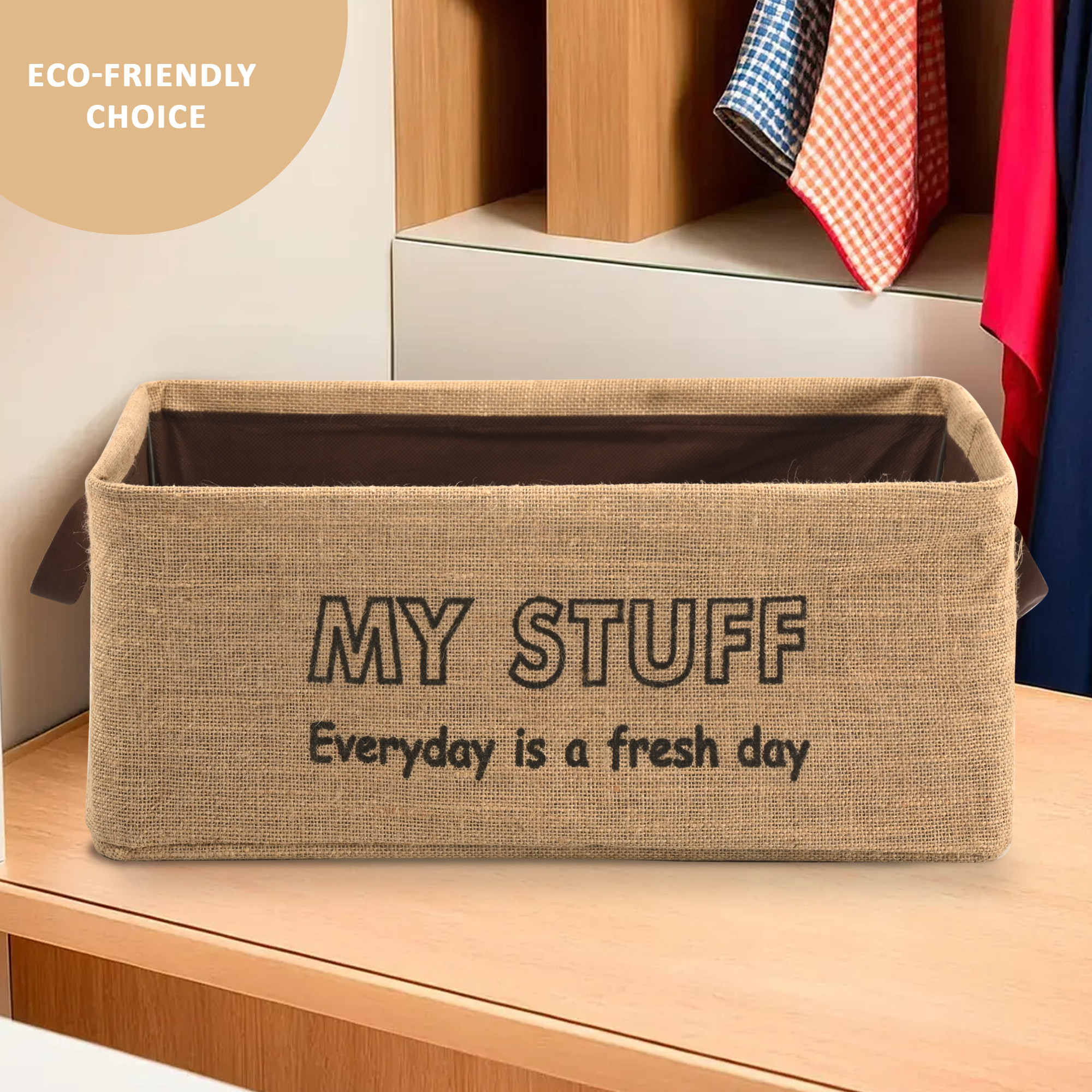 Kuber Industries Foldable Jute Storage Box for Clothes  Dress  Towel Organiser for Wardrobe  Collapsible Container Basket - Brown