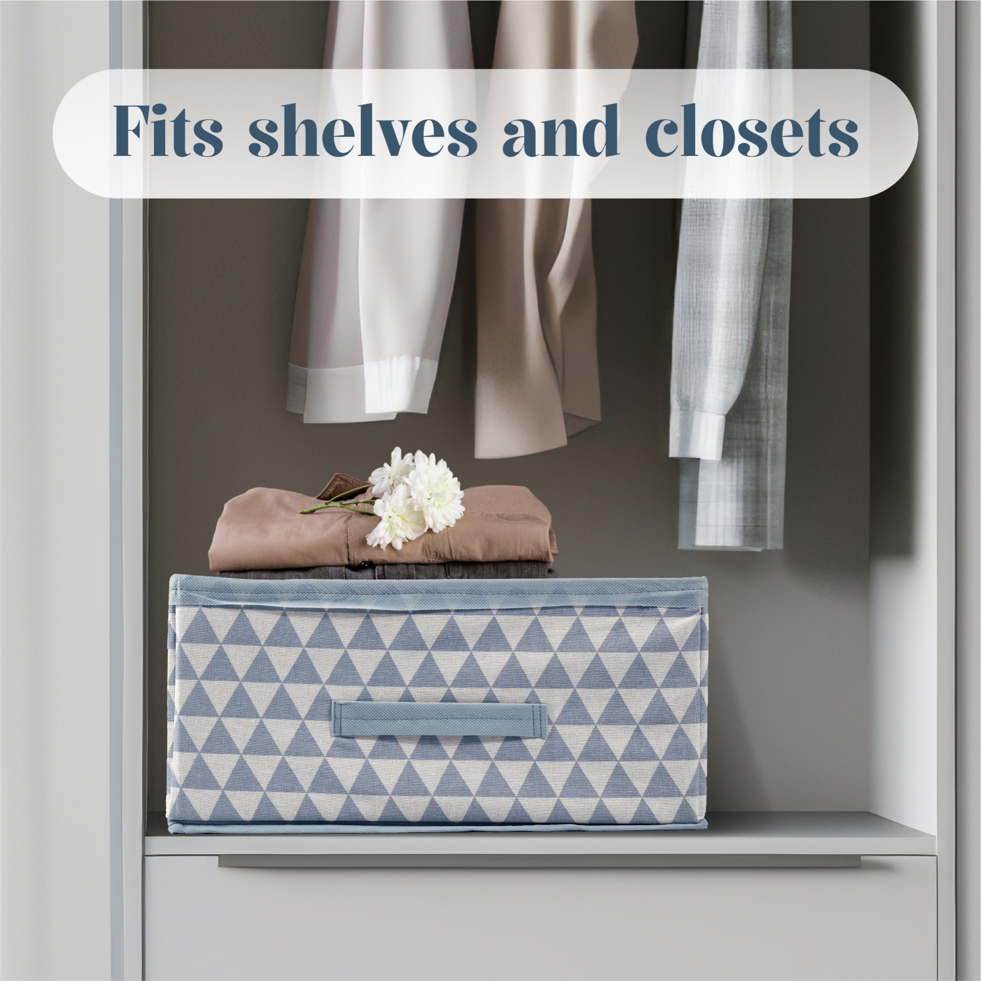 Kuber Industries Foldable Multi-purpose Cloth Organizer for Storage with Drawing Handle  Durable Organisers Storage Box for ClothesToys  Triangle Print - Sky Blue