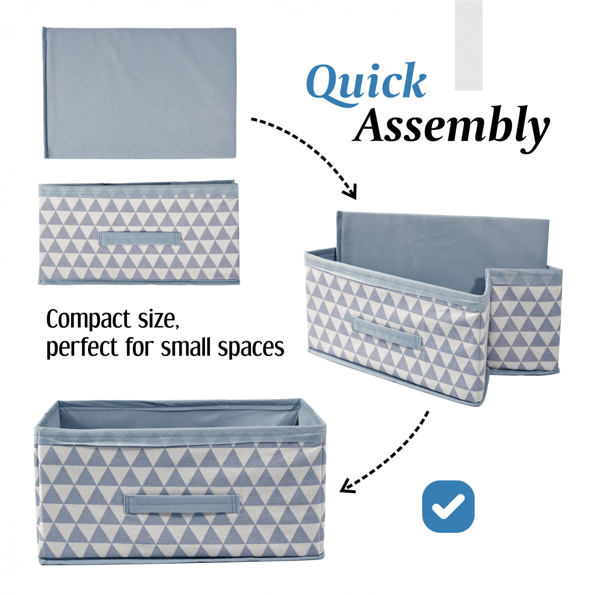 Kuber Industries Foldable Multi-purpose Cloth Organizer for Storage with Drawing Handle  Durable Organisers Storage Box for ClothesToys  Triangle Print - Sky Blue