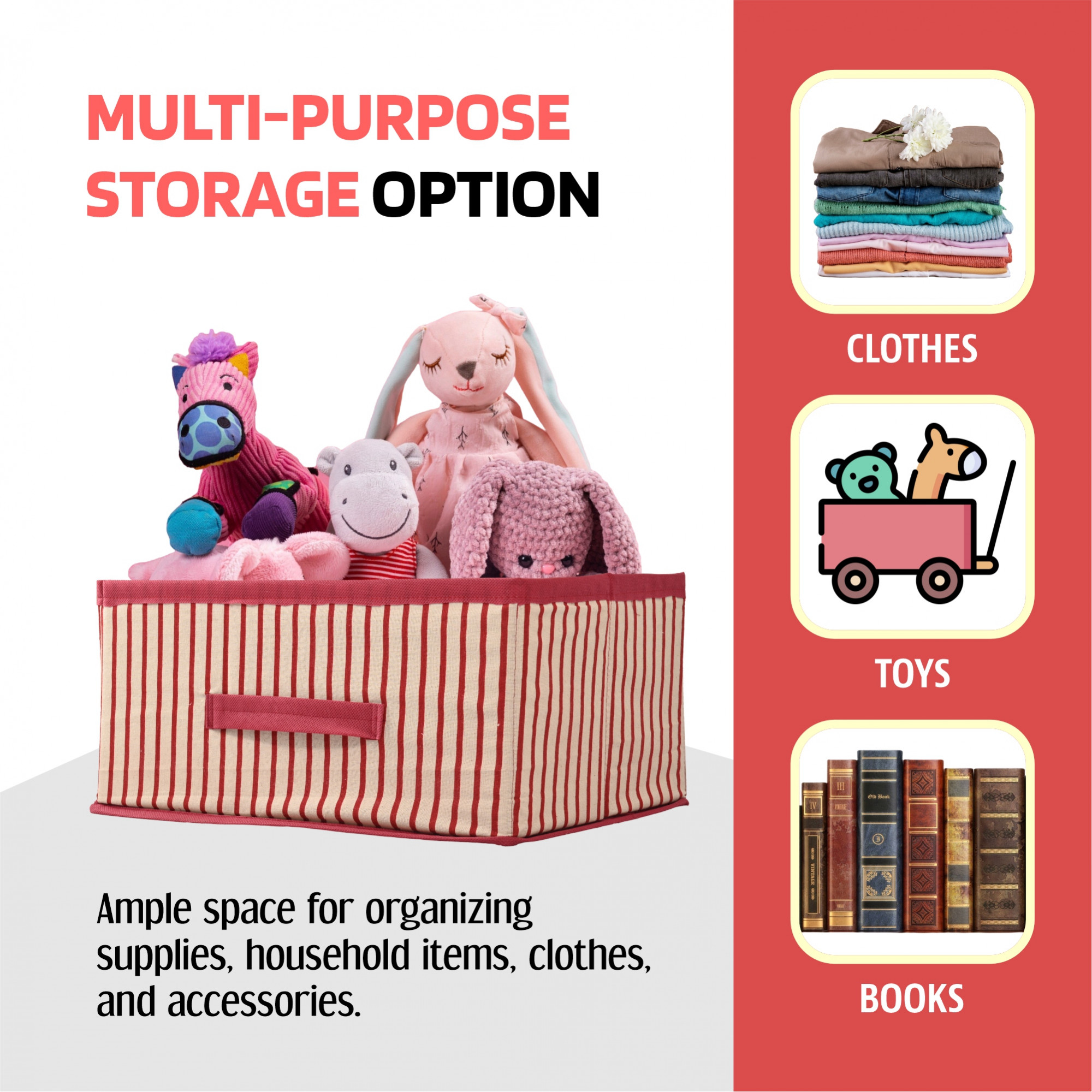 Kuber Industries Foldable Multi-purpose Cloth Organizer for Storage with Drawing Handle  Durable Organisers Storage Box for ClothesToys  Lining Print - Pink