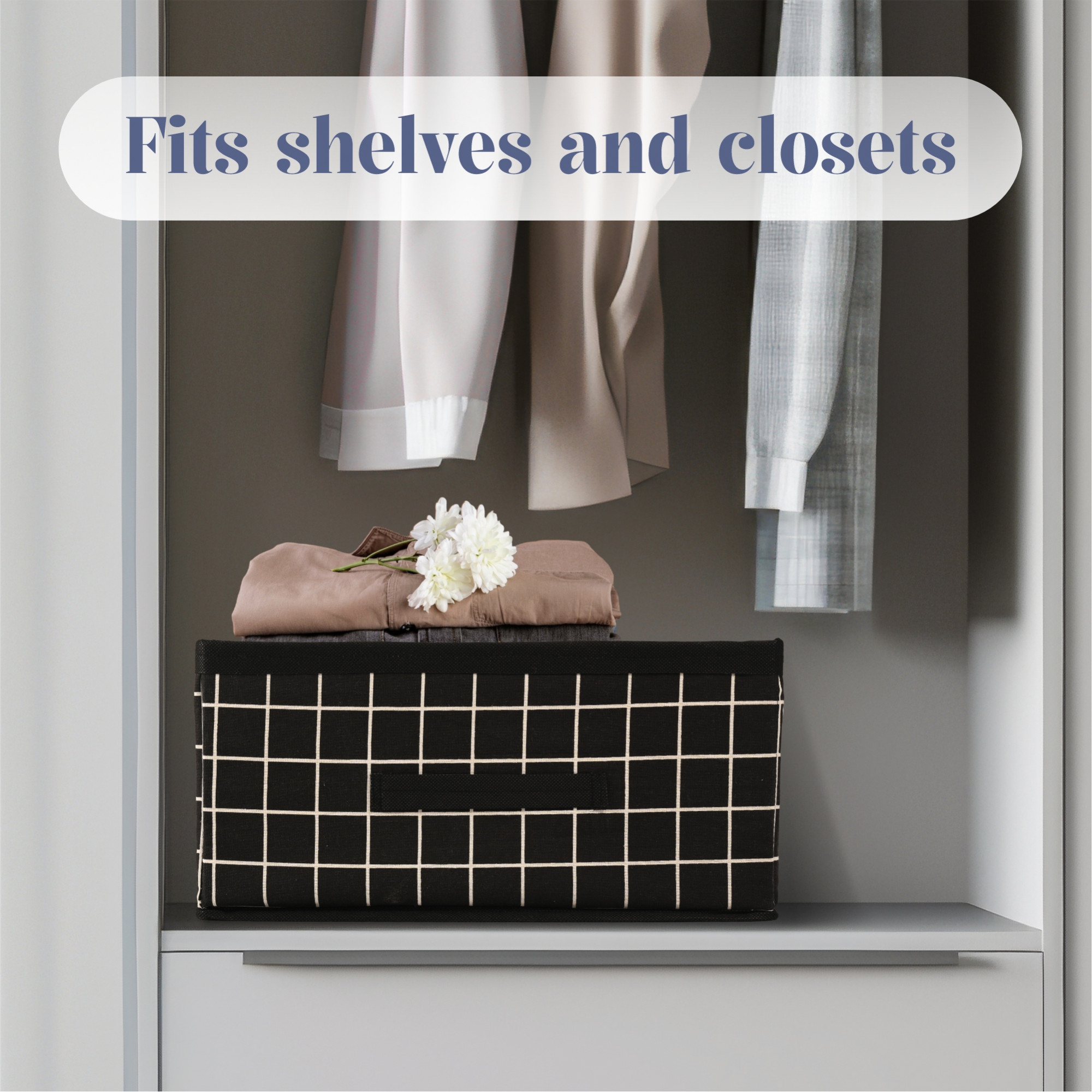 Kuber Industries Foldable Multi-purpose Cloth Organizer for Storage with Drawing Handle  Durable Organisers Storage Box for ClothesToys  Check Design -Black