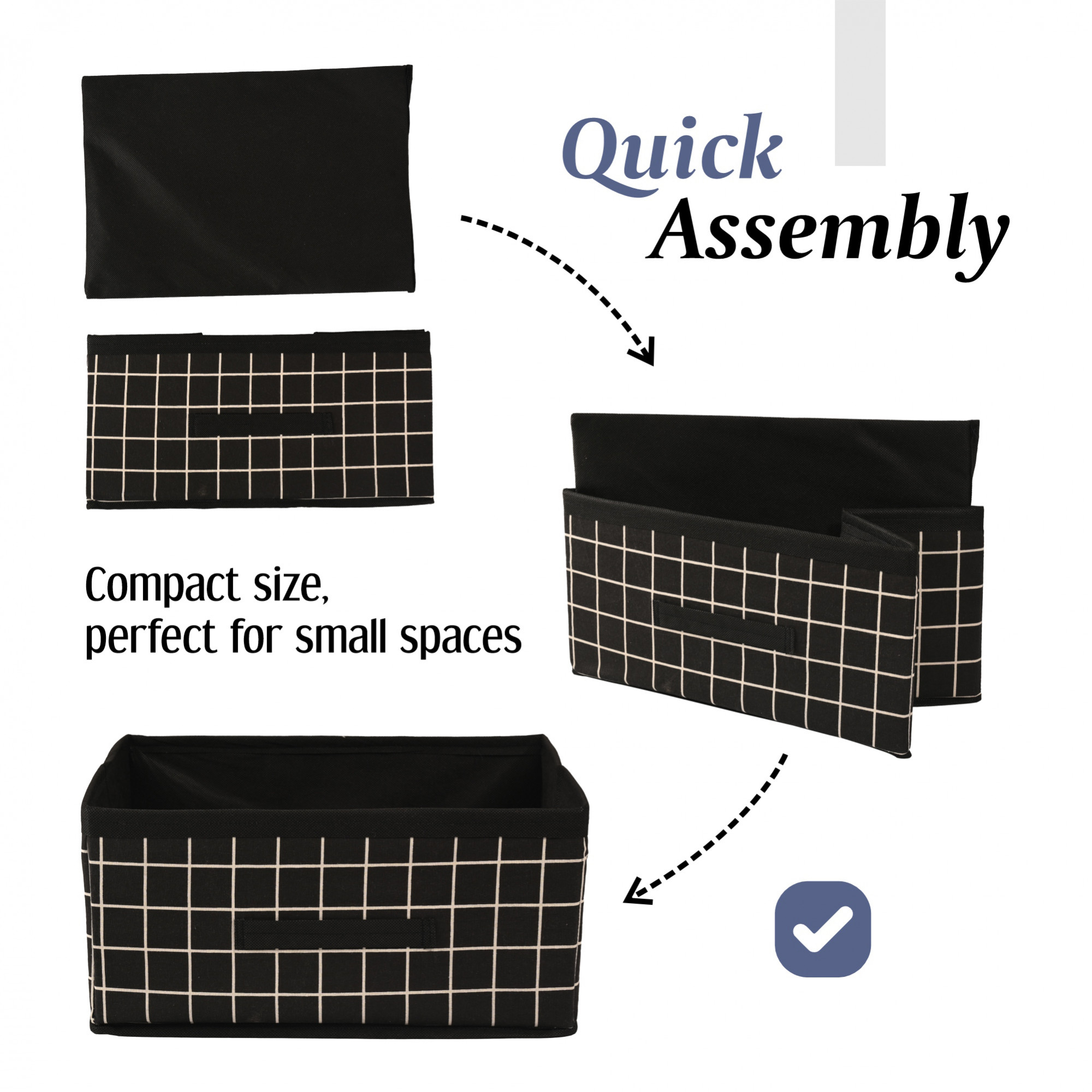 Kuber Industries Foldable Multi-purpose Cloth Organizer for Storage with Drawing Handle  Durable Organisers Storage Box for ClothesToys  Check Design -Black