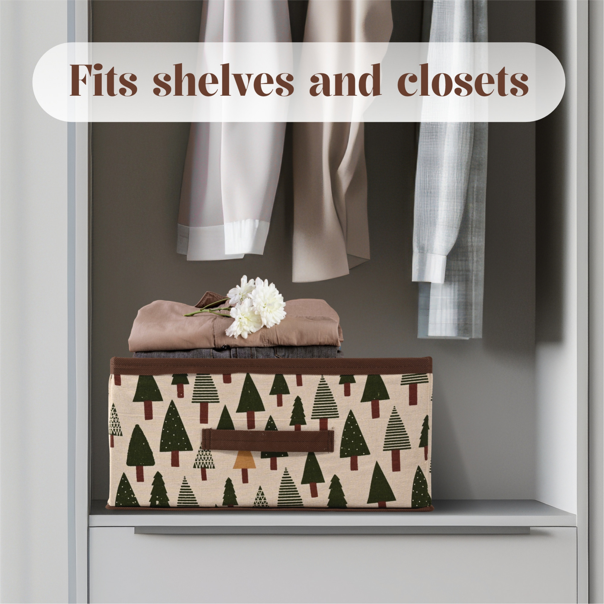 Kuber Industries Foldable Multi-purpose Cloth Organizer for Storage with Drawing Handle  Durable Organisers Storage Box for ClothesToys  Tree Print - White