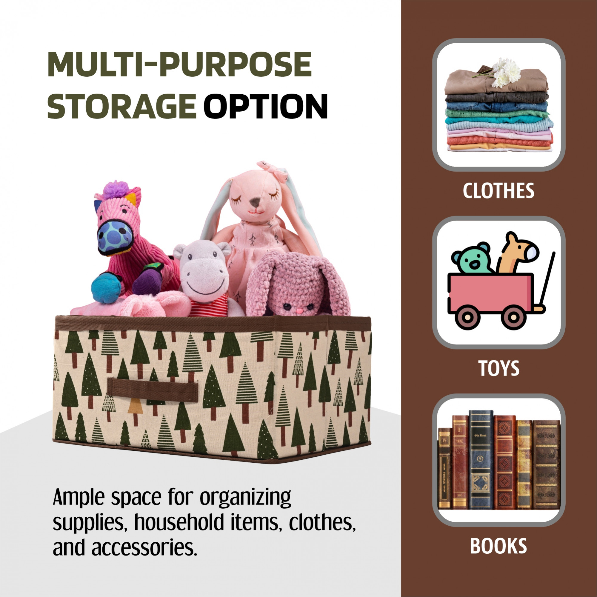 Kuber Industries Foldable Multi-purpose Cloth Organizer for Storage with Drawing Handle  Durable Organisers Storage Box for ClothesToys  Tree Print - White