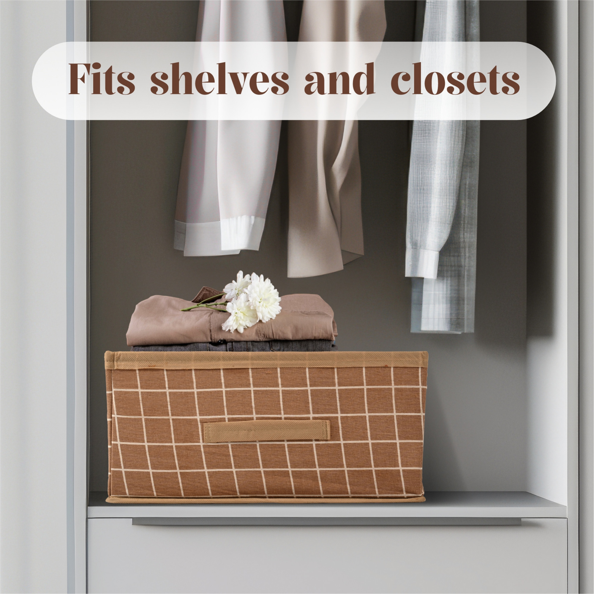 Kuber Industries Foldable Multi-purpose Cloth Organizer for Storage with Drawing Handle  Durable Organisers Storage Box for ClothesToys  Check Design - Beige