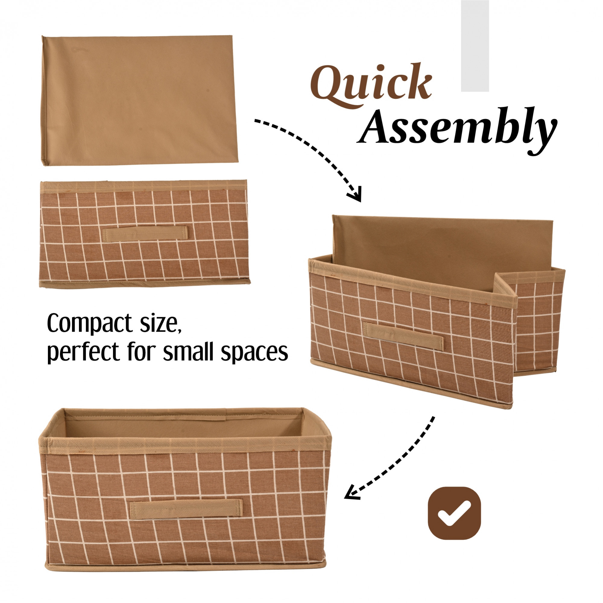 Kuber Industries Foldable Multi-purpose Cloth Organizer for Storage with Drawing Handle  Durable Organisers Storage Box for ClothesToys  Check Design - Beige