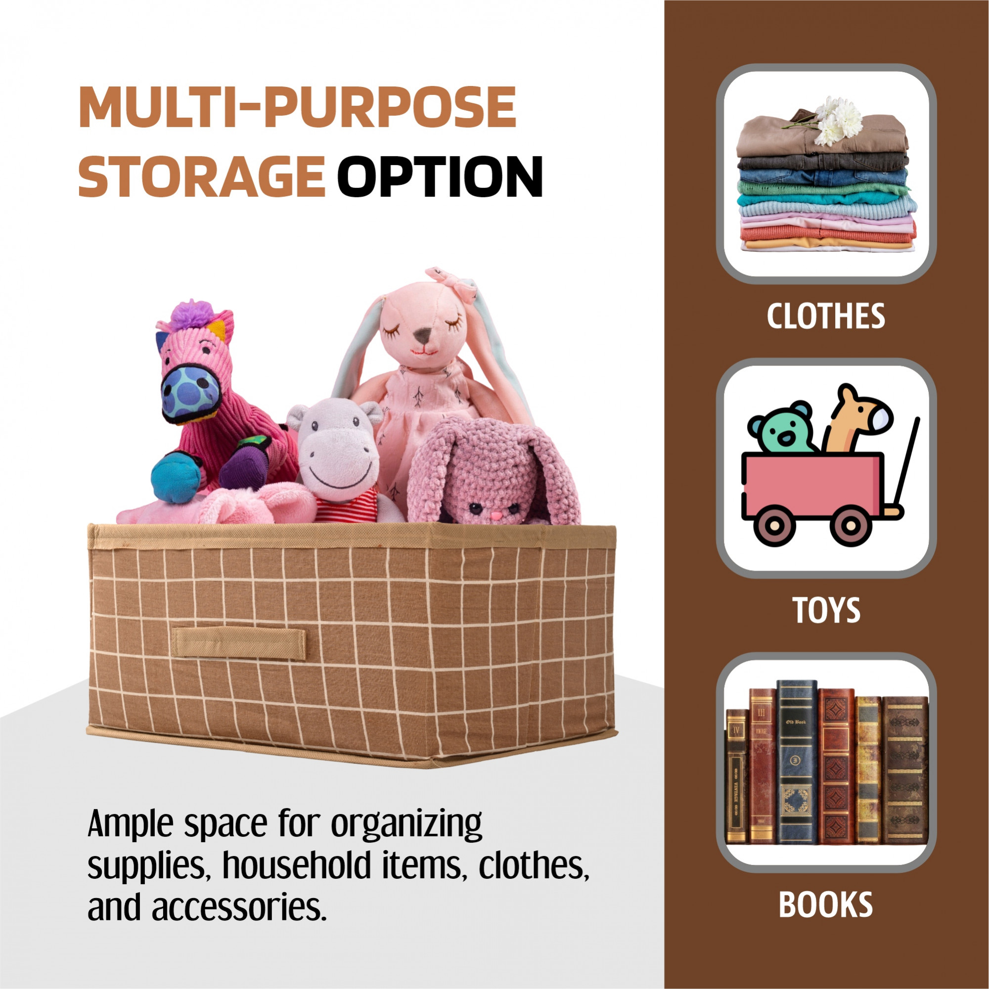 Kuber Industries Foldable Multi-purpose Cloth Organizer for Storage with Drawing Handle  Durable Organisers Storage Box for ClothesToys  Check Design - Beige