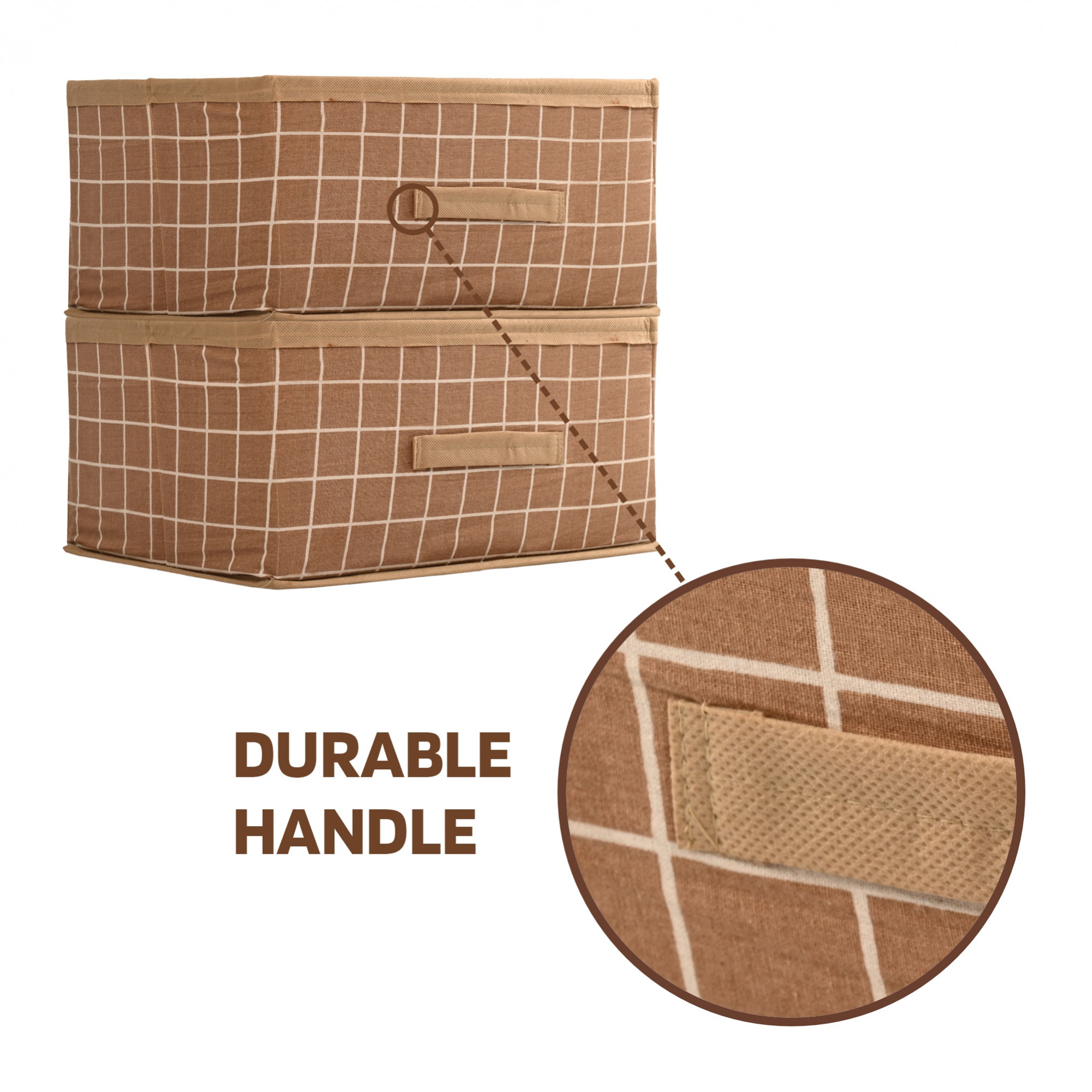 Kuber Industries Foldable Multi-purpose Cloth Organizer for Storage with Drawing Handle  Durable Organisers Storage Box for ClothesToys  Check Design - Beige