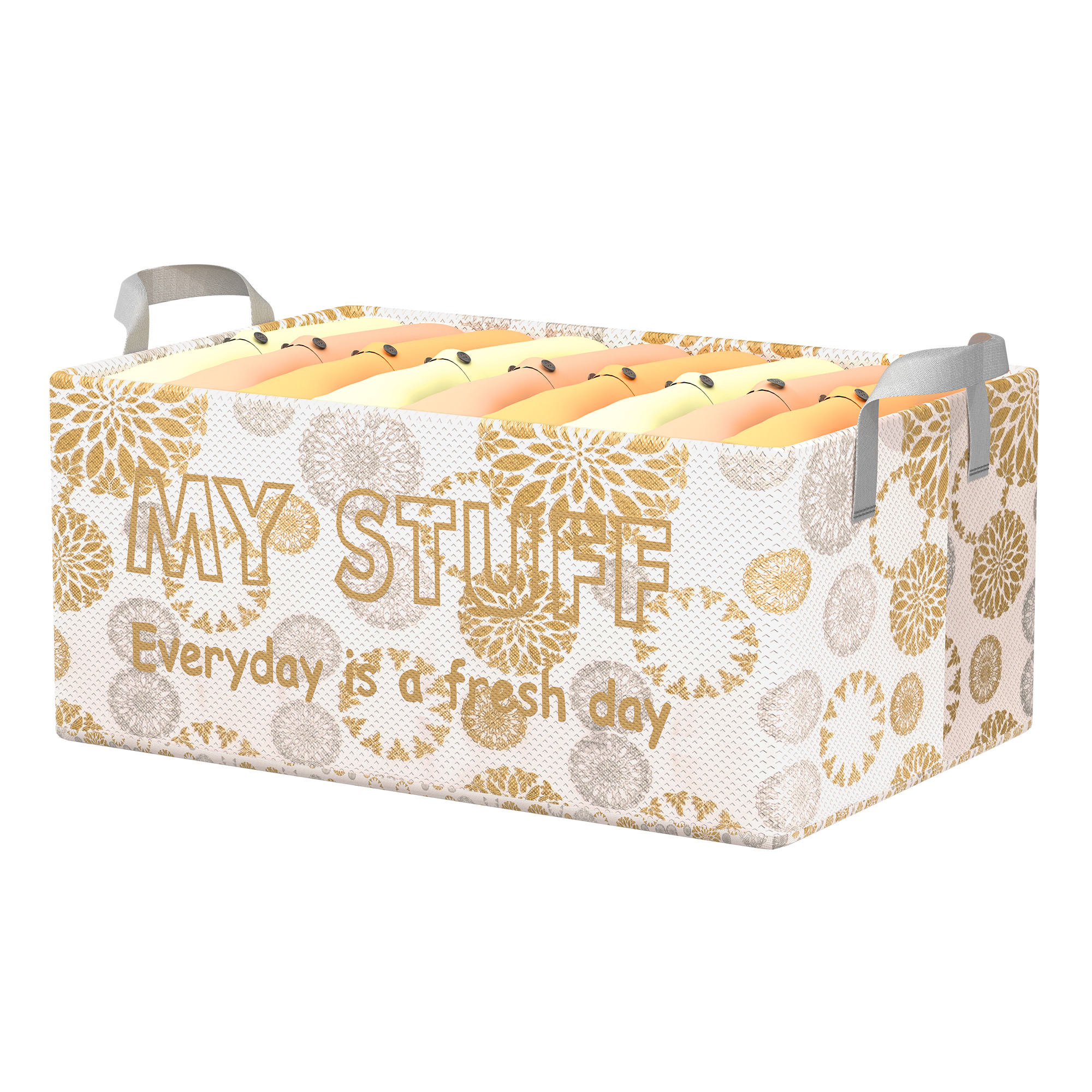 Kuber Industries Foldable Non-Woven Storage Box for Clothes  Dress  Towel Organiser for Wardrobe  Collapsible Container Basket - White