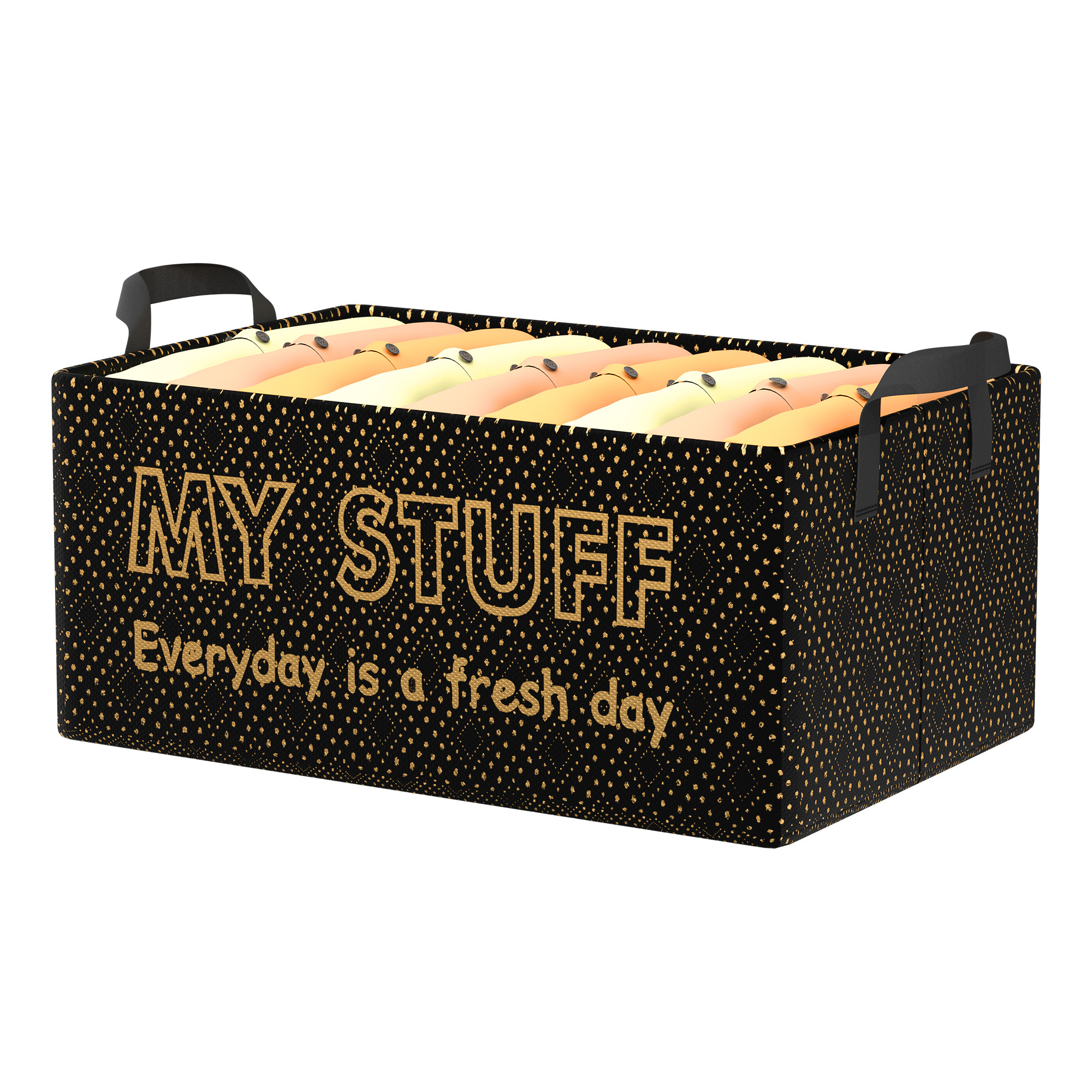 Kuber Industries Foldable Non-Woven Storage Box for Clothes  Dress  Towel Organiser for Wardrobe  Collapsible Container Basket - Black