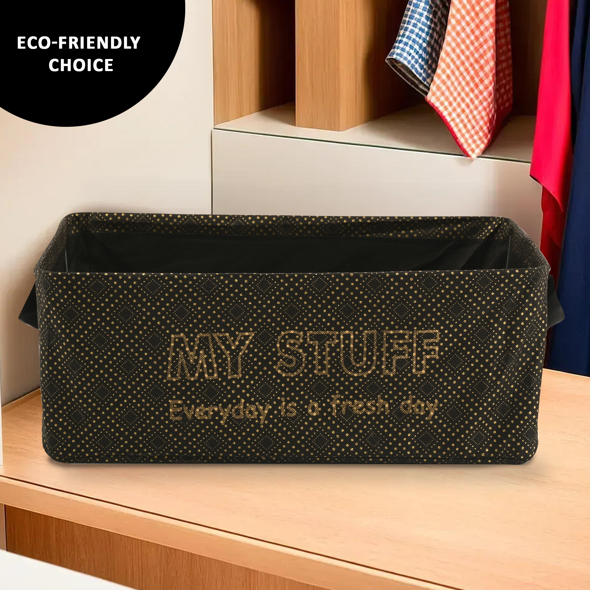 Kuber Industries Foldable Non-Woven Storage Box for Clothes  Dress  Towel Organiser for Wardrobe  Collapsible Container Basket - Black