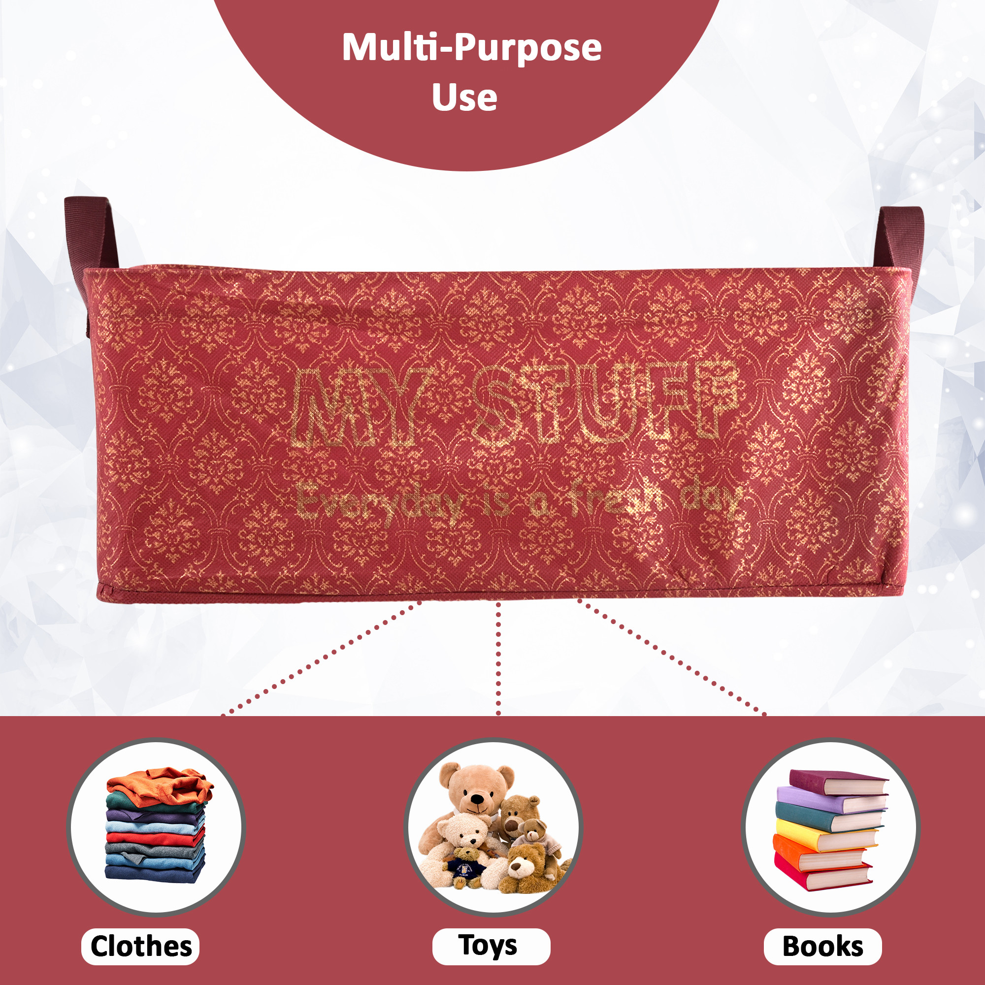 Kuber Industries Foldable Non-Woven Storage Box for Clothes  Dress  Towel Organiser for Wardrobe  Collapsible Container Basket - Maroon