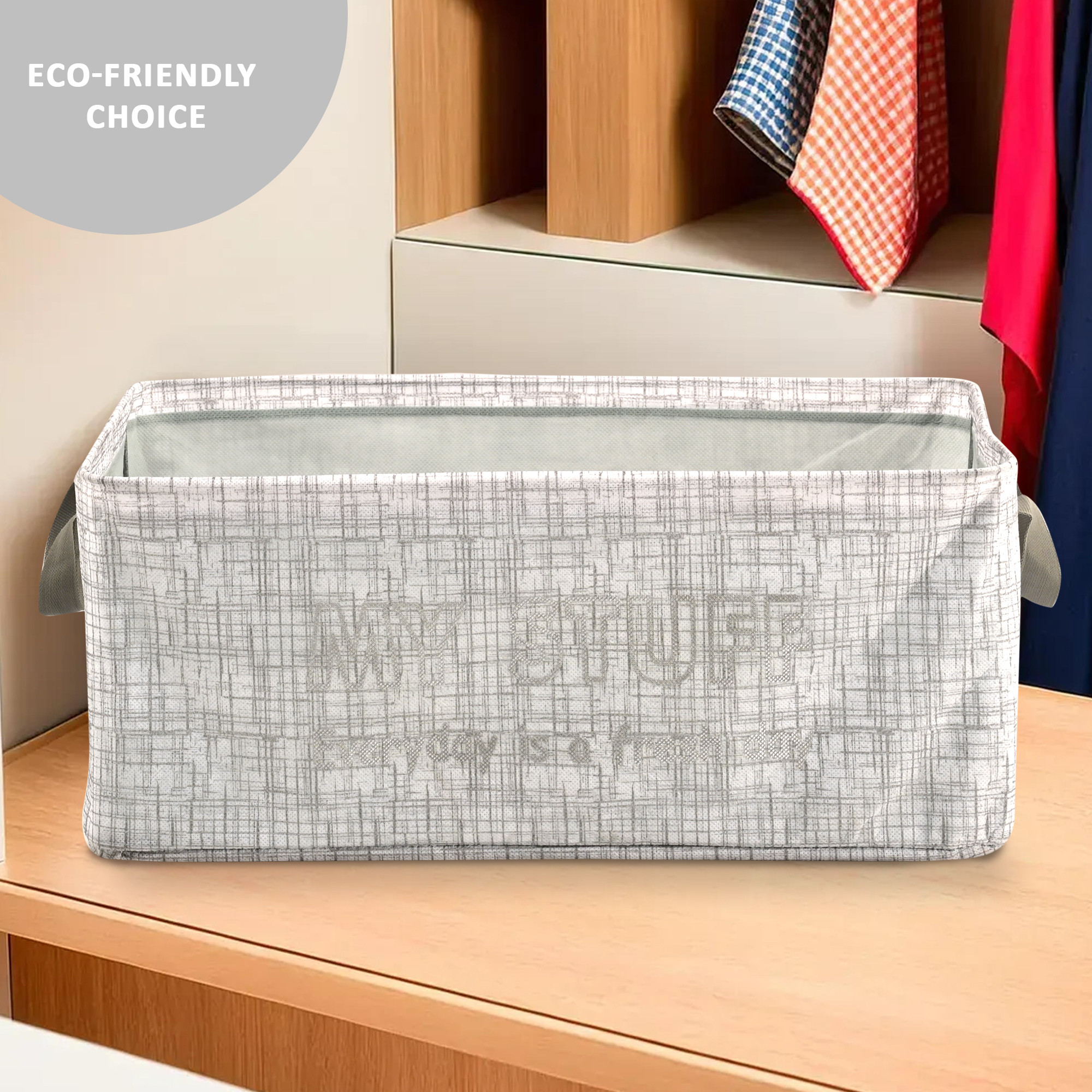 Kuber Industries Foldable Non-Woven Storage Box for Clothes  Dress  Towel Organiser for Wardrobe  Collapsible Container Basket - Grey