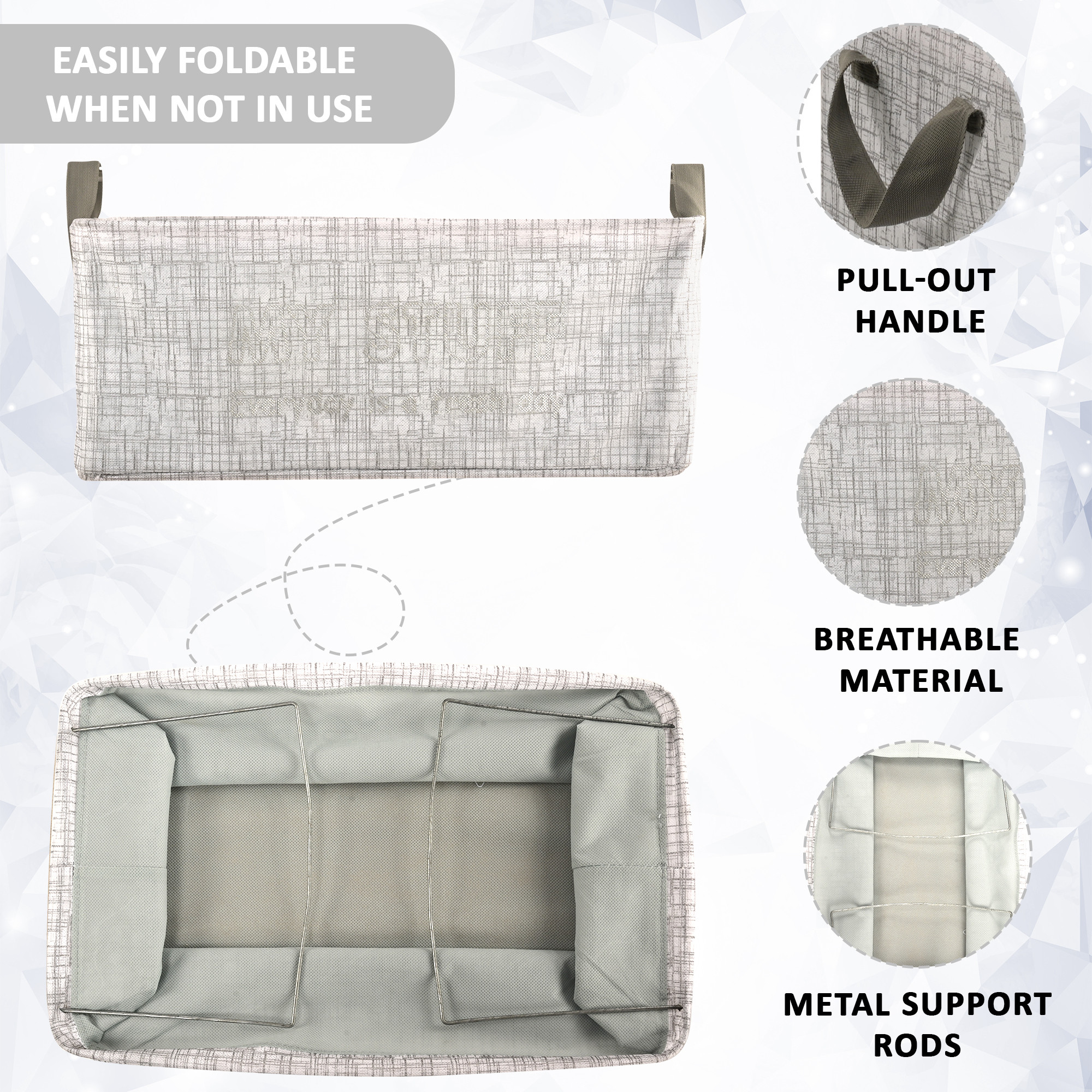 Kuber Industries Foldable Non-Woven Storage Box for Clothes  Dress  Towel Organiser for Wardrobe  Collapsible Container Basket - Grey