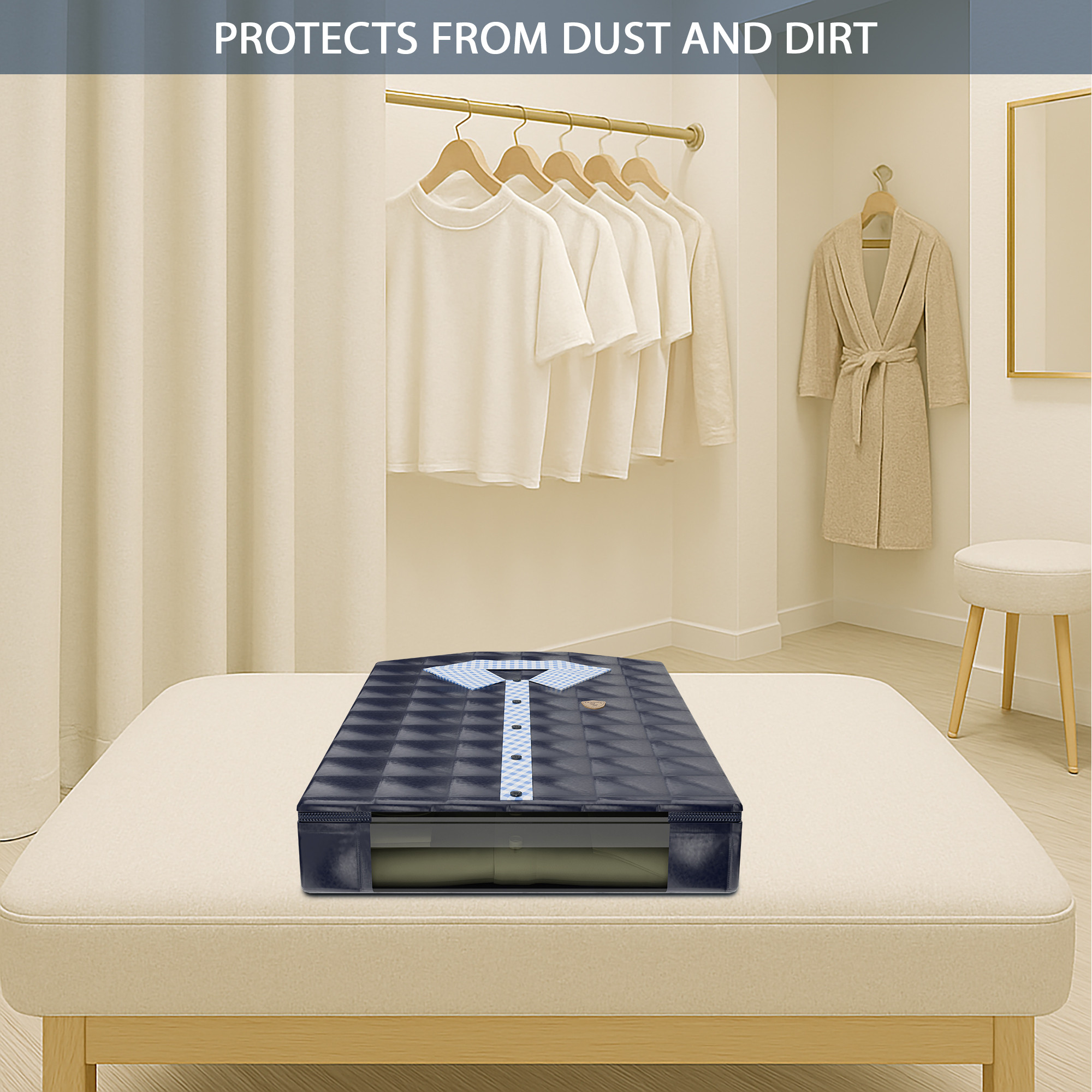 Kuber Industries Foldable Shirt Cover  Shirt Storage Organizer  Wardrobe Organizer for Storage With Transparent Window  Smart Clothes Organizer Box  Kapde Rakhne ka Box  Checks - Blue