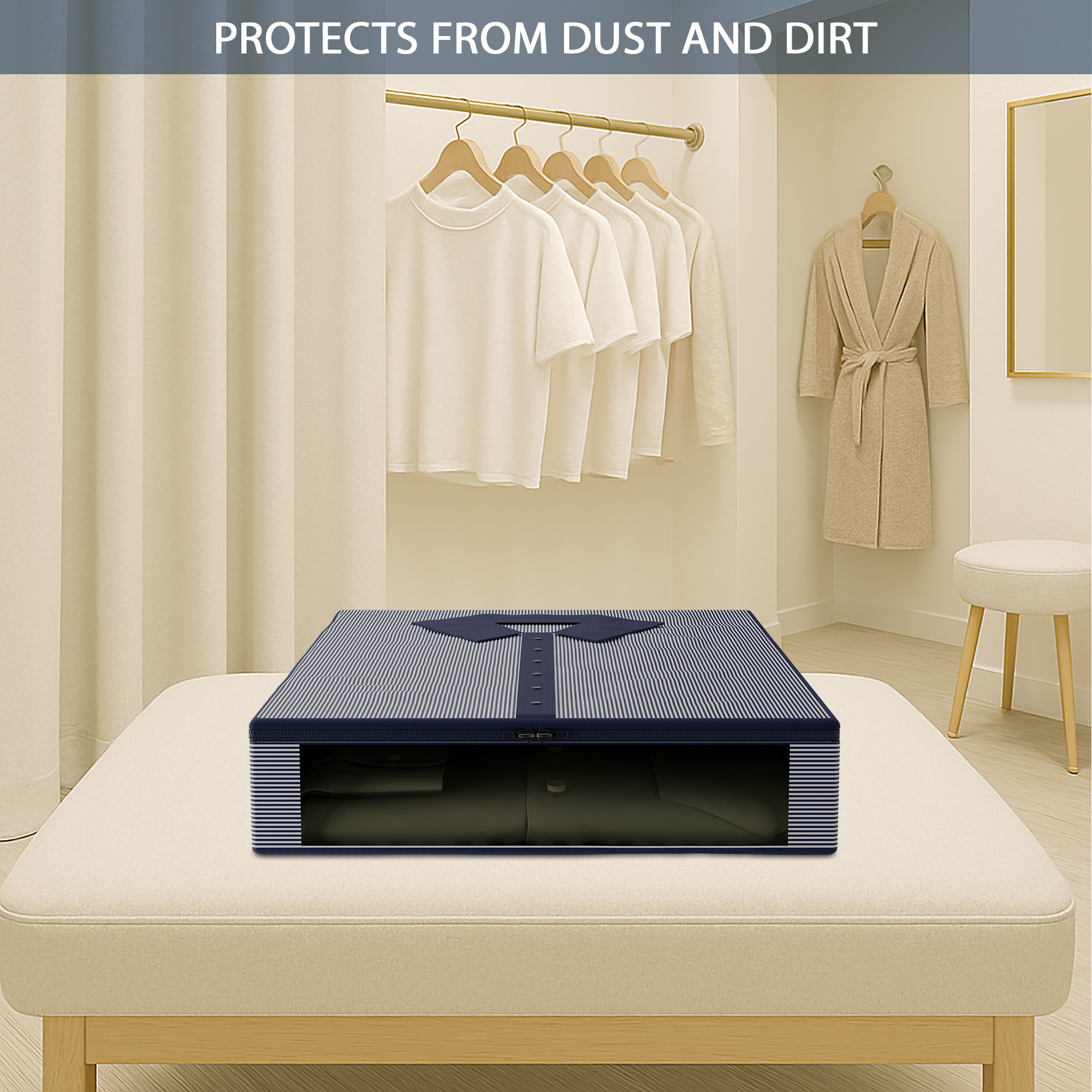 Kuber Industries Foldable Shirt Cover  Shirt Storage Organizer  Wardrobe Organizer for Storage With Transparent Window  Smart Clothes Organizer Box  Kapde Rakhne ka Box  Blue