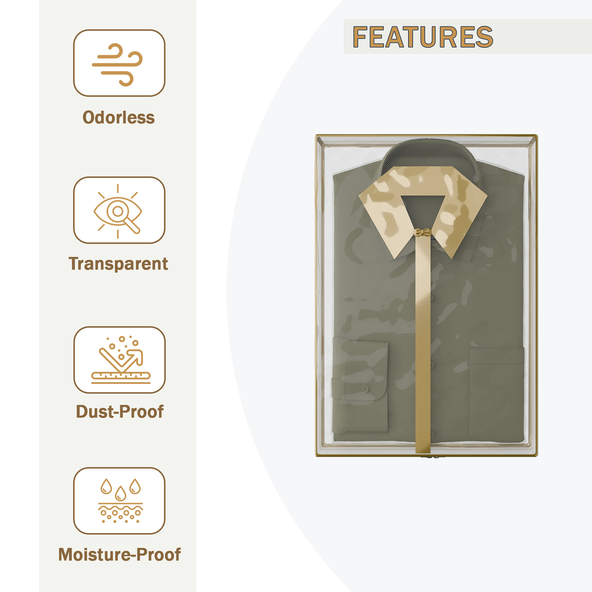 Kuber Industries Foldable Shirt Cover  Shirt Storage Organizer  Transparent Wardrobe Organizer for Storage  Smart Clothes Organizer Box  Kapde Rakhne ka Box  Gold - Transparent