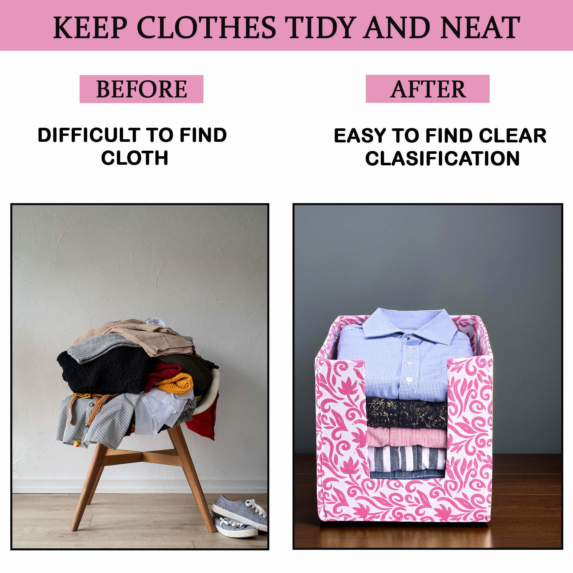 Kuber Industries Foldable Shirt Stacker for Wardrobe  Closet Drawer Organizers for Clothes  Almirah Storage Box for Men  Women  Cloth Organizer for Storage  Leaf - Pink