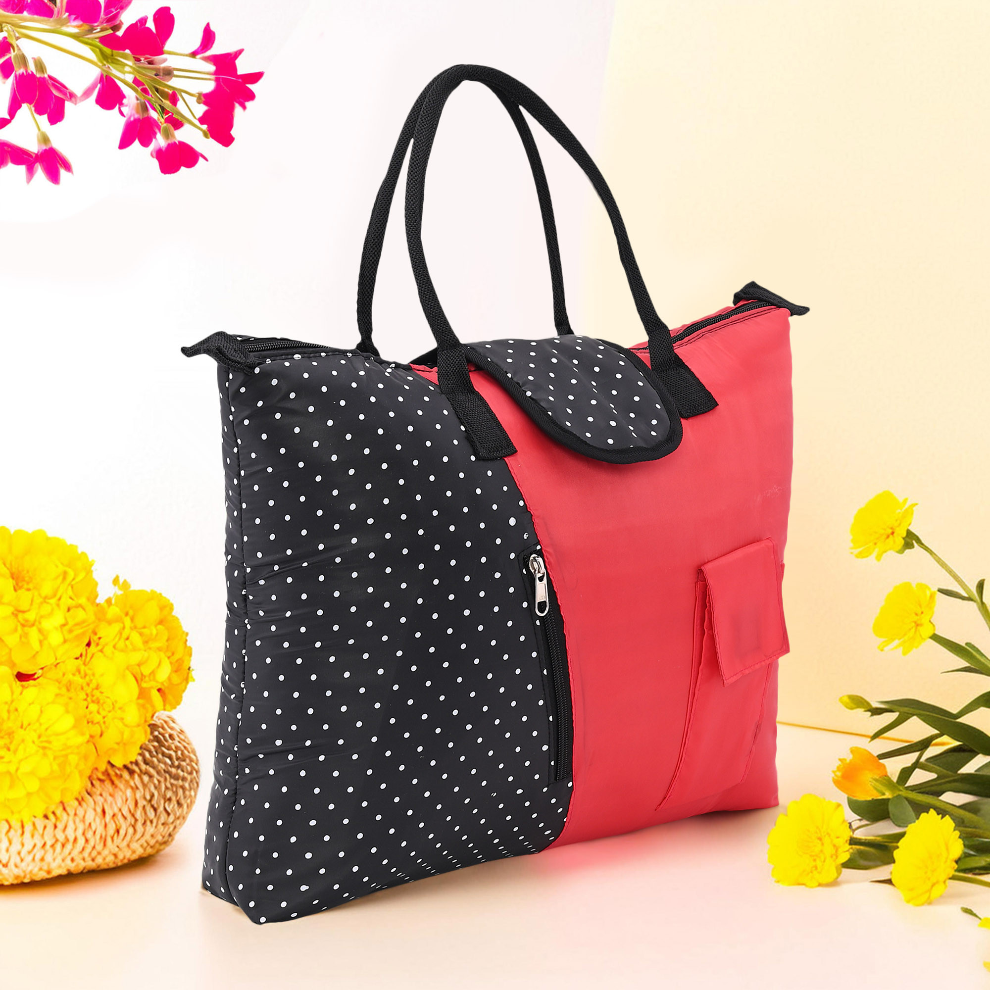 Kuber Industries Foldable Shopping Bag For Women with 3 Small Pockets  Thick VegetableGrocery Bags For Market  Printed- Assorted