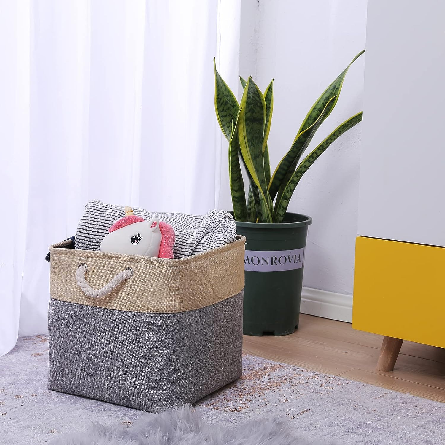 Kuber Industries Foldable Storage Basket|Polyester Toy Storage Bin|Wardrobe Organizer For Clothes (Dark Grey & Brown)