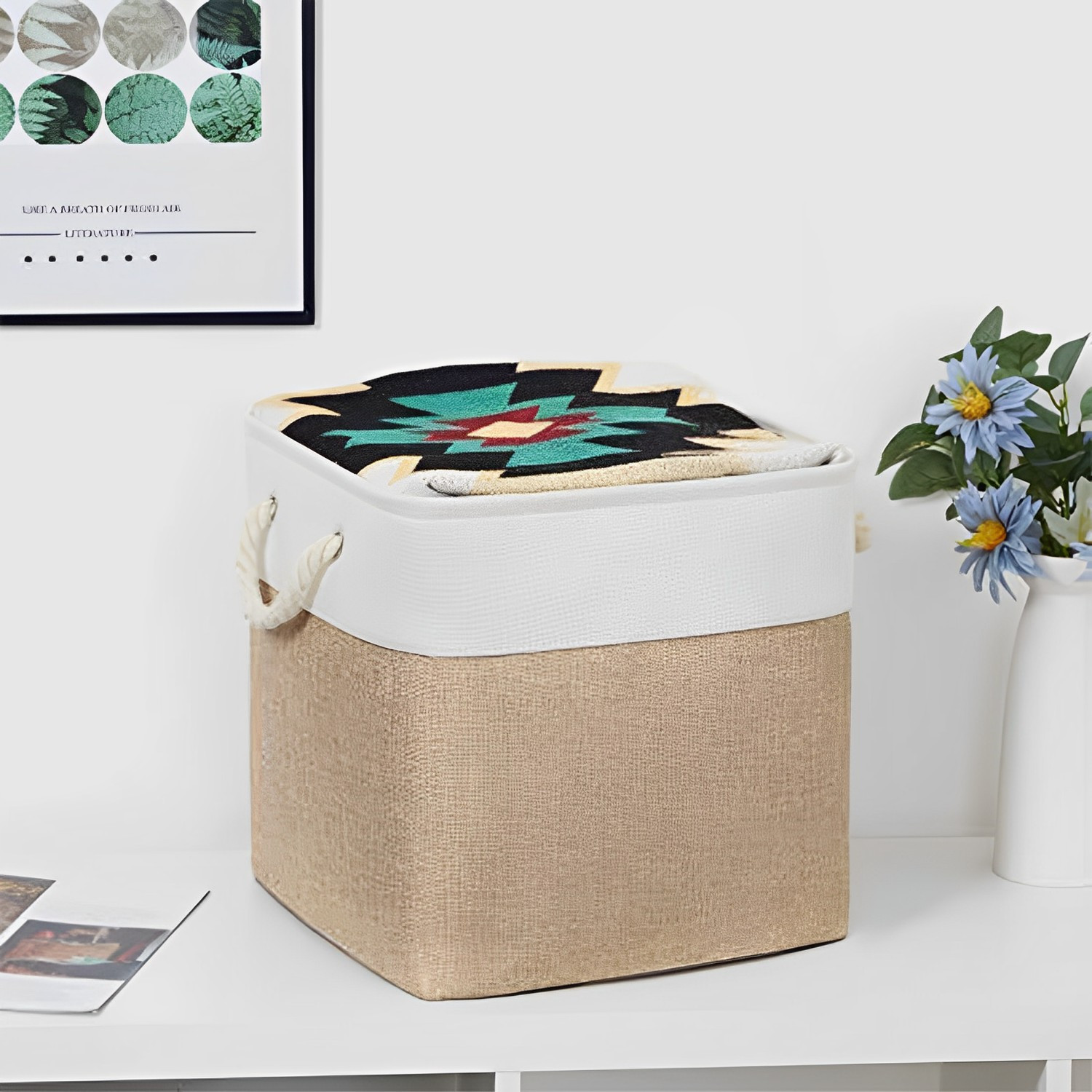 Kuber Industries Foldable Storage Basket|Polyester Toy Storage Bin|Wardrobe Organizer For Clothes (Dark Brown & Cream)
