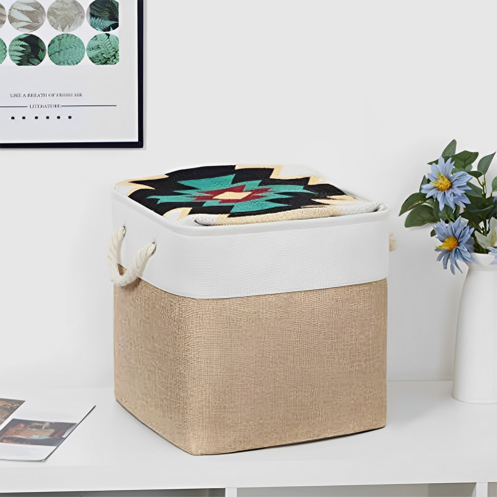 Kuber Industries Foldable Storage Basket|Polyester Toy Storage Bin|Wardrobe Organizer For Clothes (Dark Brown &amp; Cream)
