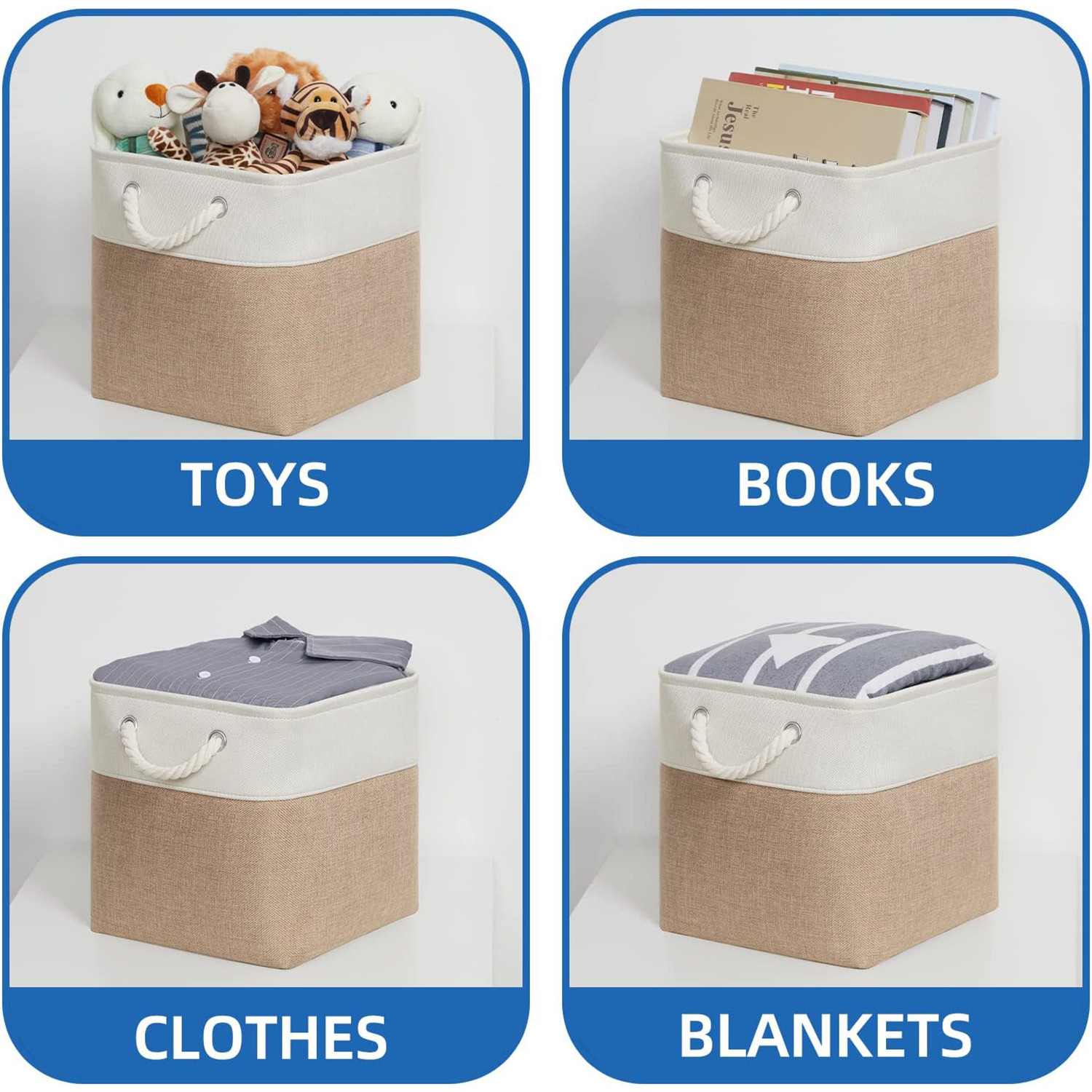 Kuber Industries Foldable Storage Basket|Polyester Toy Storage Bin|Wardrobe Organizer For Clothes (Dark Brown & Cream)
