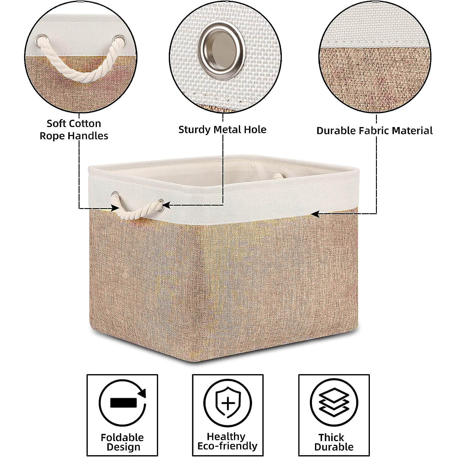 Kuber Industries Foldable Storage Basket|Polyester Toy Storage Bin|Wardrobe Organizer For Clothes (Dark Brown & Cream)