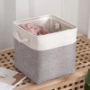 Kuber Industries Foldable Storage Basket|Polyester Toy Storage Bin|Wardrobe Organizer For Clothes (Grey &amp; White)