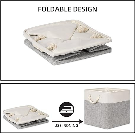 Kuber Industries Foldable Storage Basket|Polyester Toy Storage Bin|Wardrobe Organizer For Clothes (Grey & White)