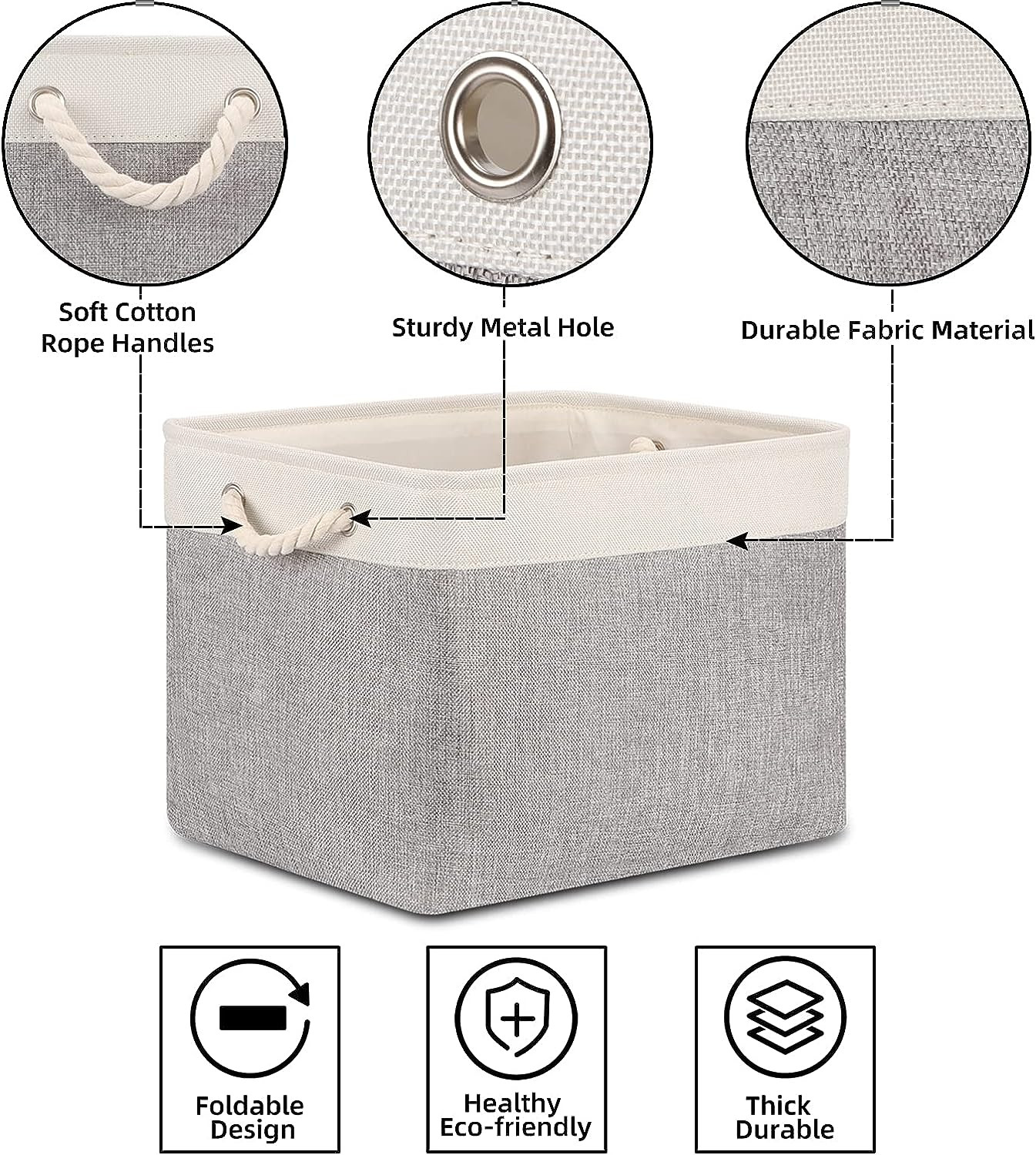 Kuber Industries Foldable Storage Basket|Polyester Toy Storage Bin|Wardrobe Organizer For Clothes (Grey & White)