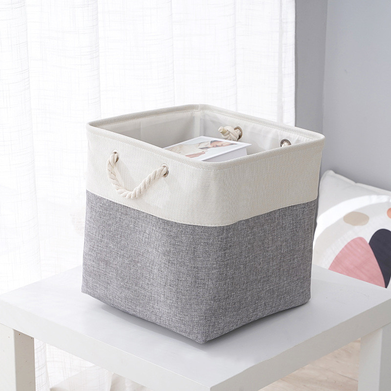 Kuber Industries Foldable Storage Basket|Polyester Toy Storage Bin|Wardrobe Organizer For Clothes (Grey & White)